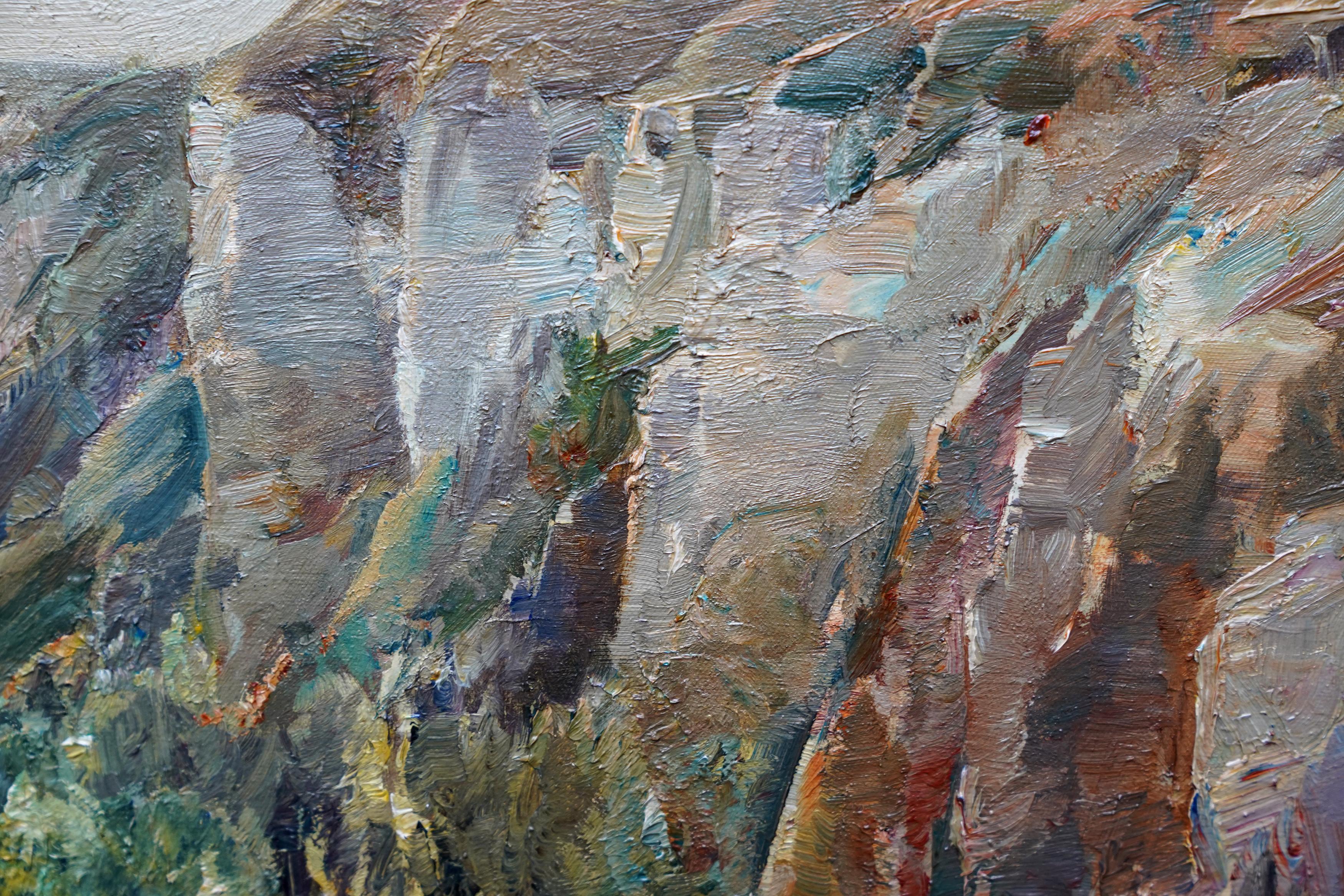 The Landslip Coastal View - British 1920s art landscape oil painting NEAC artist For Sale 3