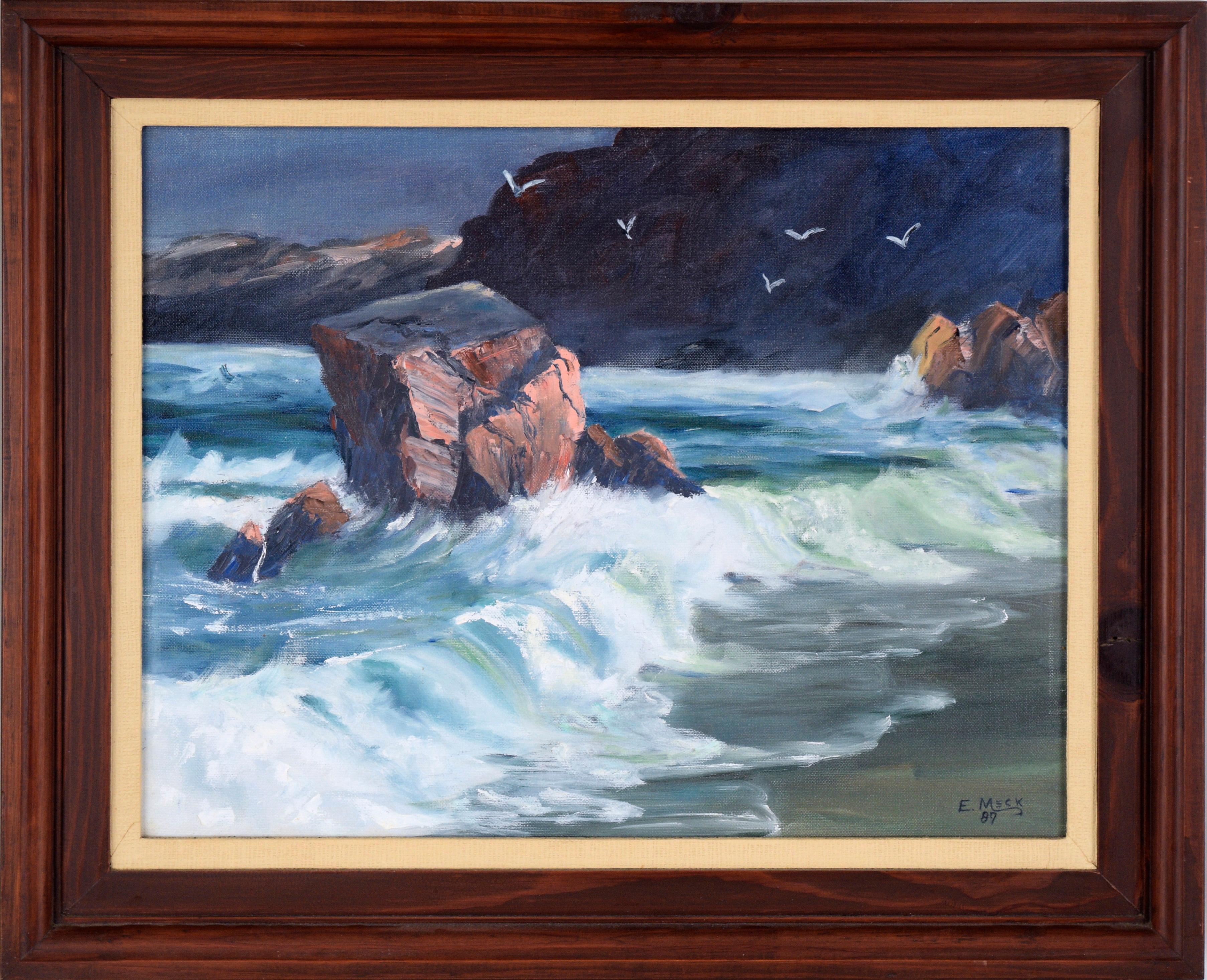 Landscape Painting Evelyn Meck - Paysage marin du Pacifique à l'huile sur toile - Monterey Big Sur