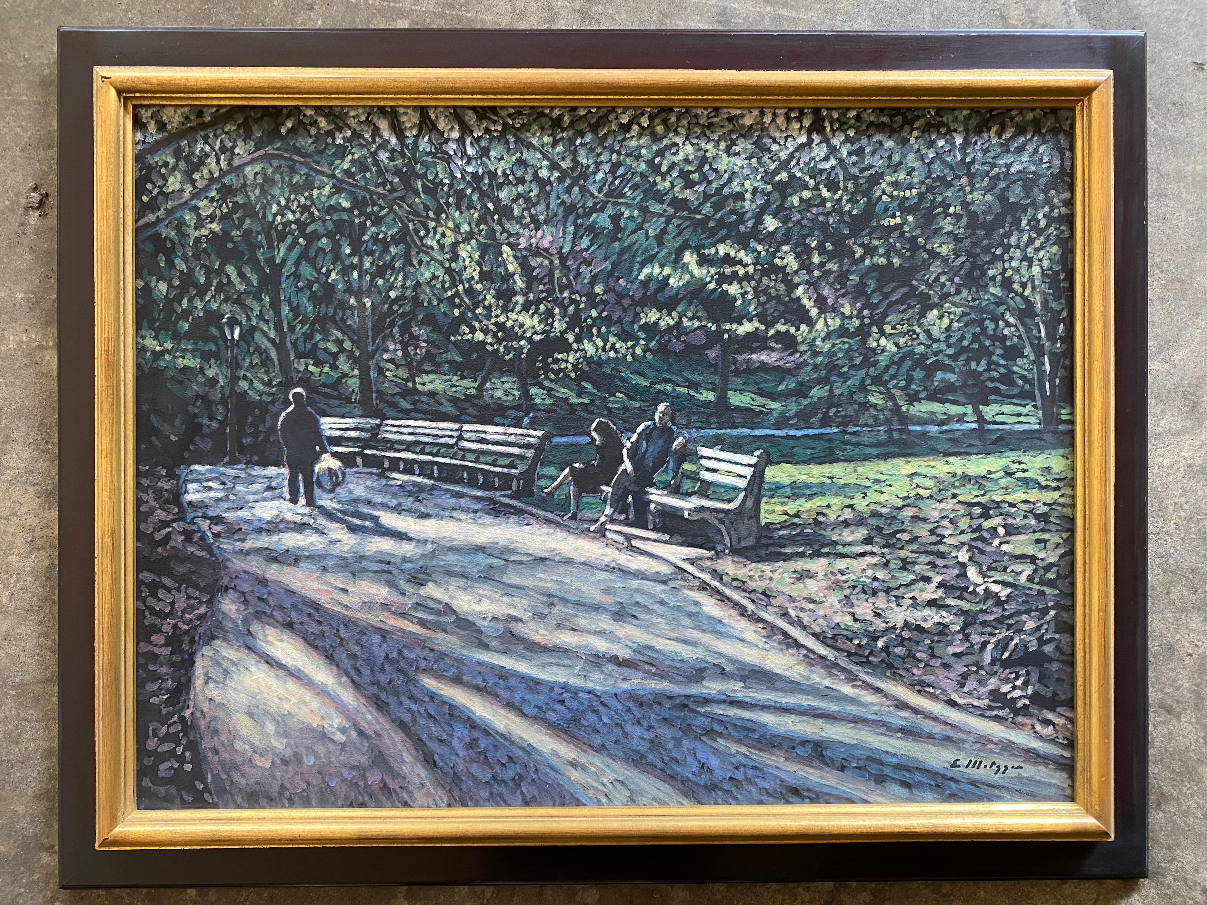 Evelyn Metzger Figurative Painting - Central Park Benches
