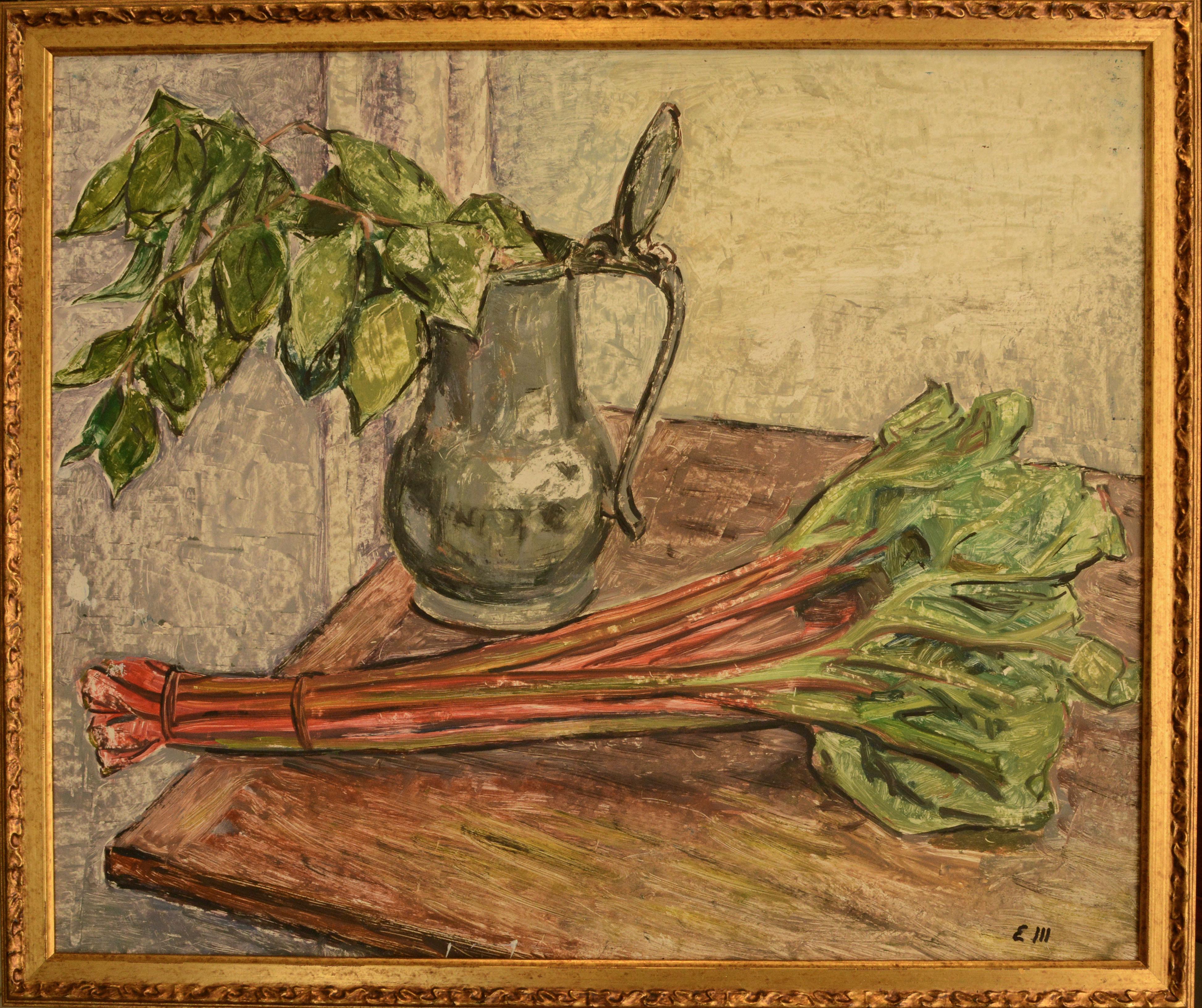 Still Life with Rhubarb - Painting by Evelyn Metzger