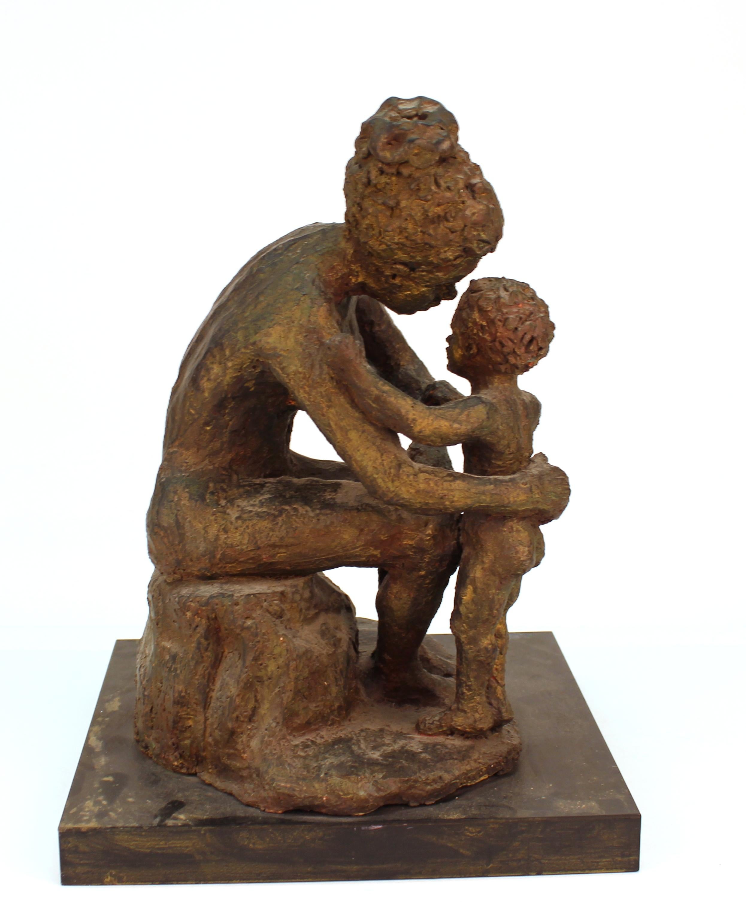 Terracotta Evelyn Morgenbesser Mid-Century Modern Sculpture of Mother and Child