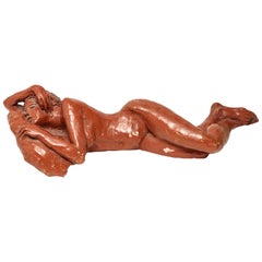 Evelyn Morgenbesser Reclining Nude Woman Terracotta Sculpture