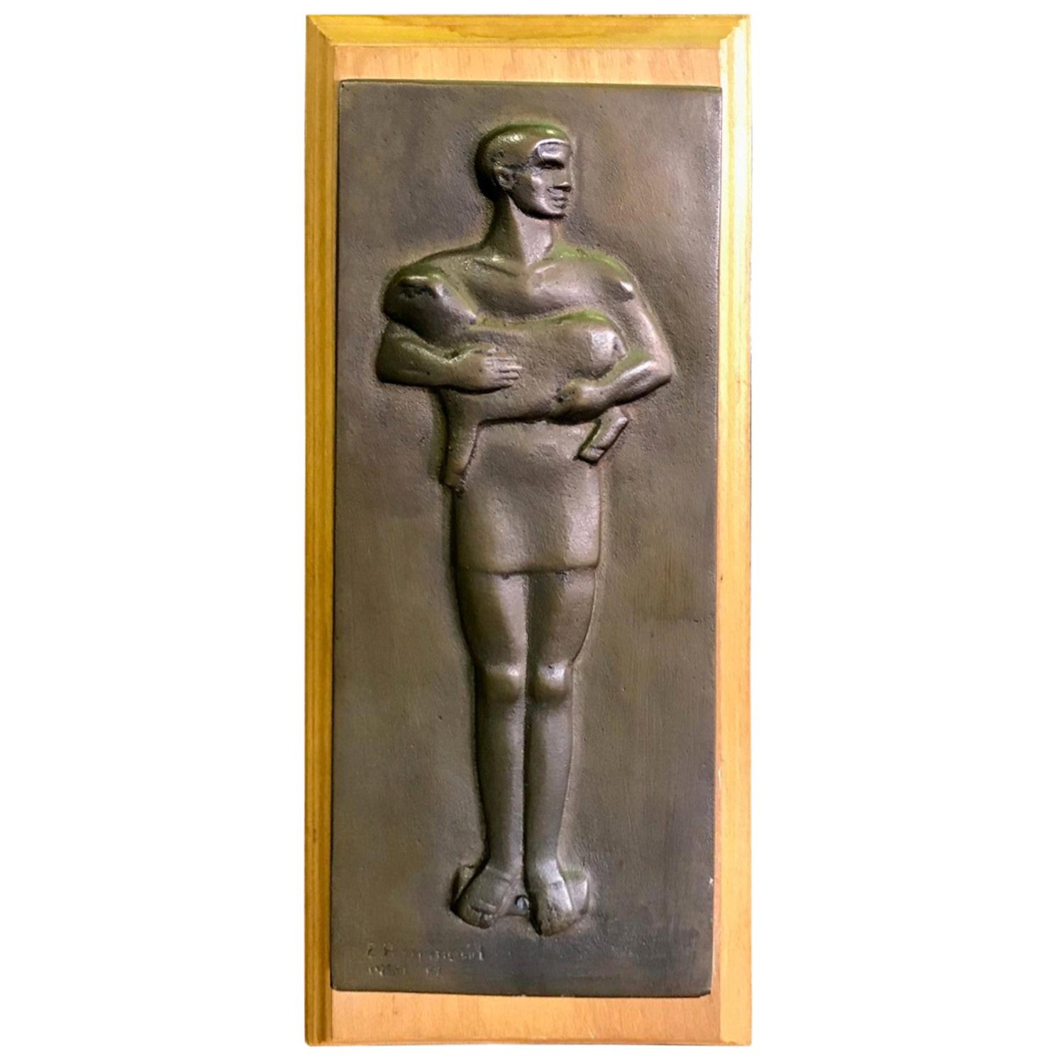 Evelyn Raymond America Sculptor Midcentury Bronze Sculpture Plaque, 1950