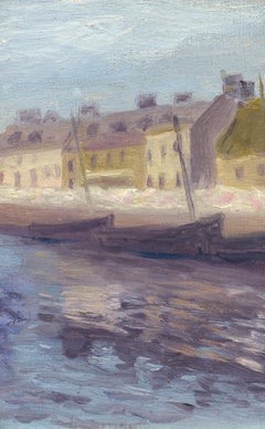 Bretagne Küste, 1907, Impressionist, Fluss, Hütten, Boote