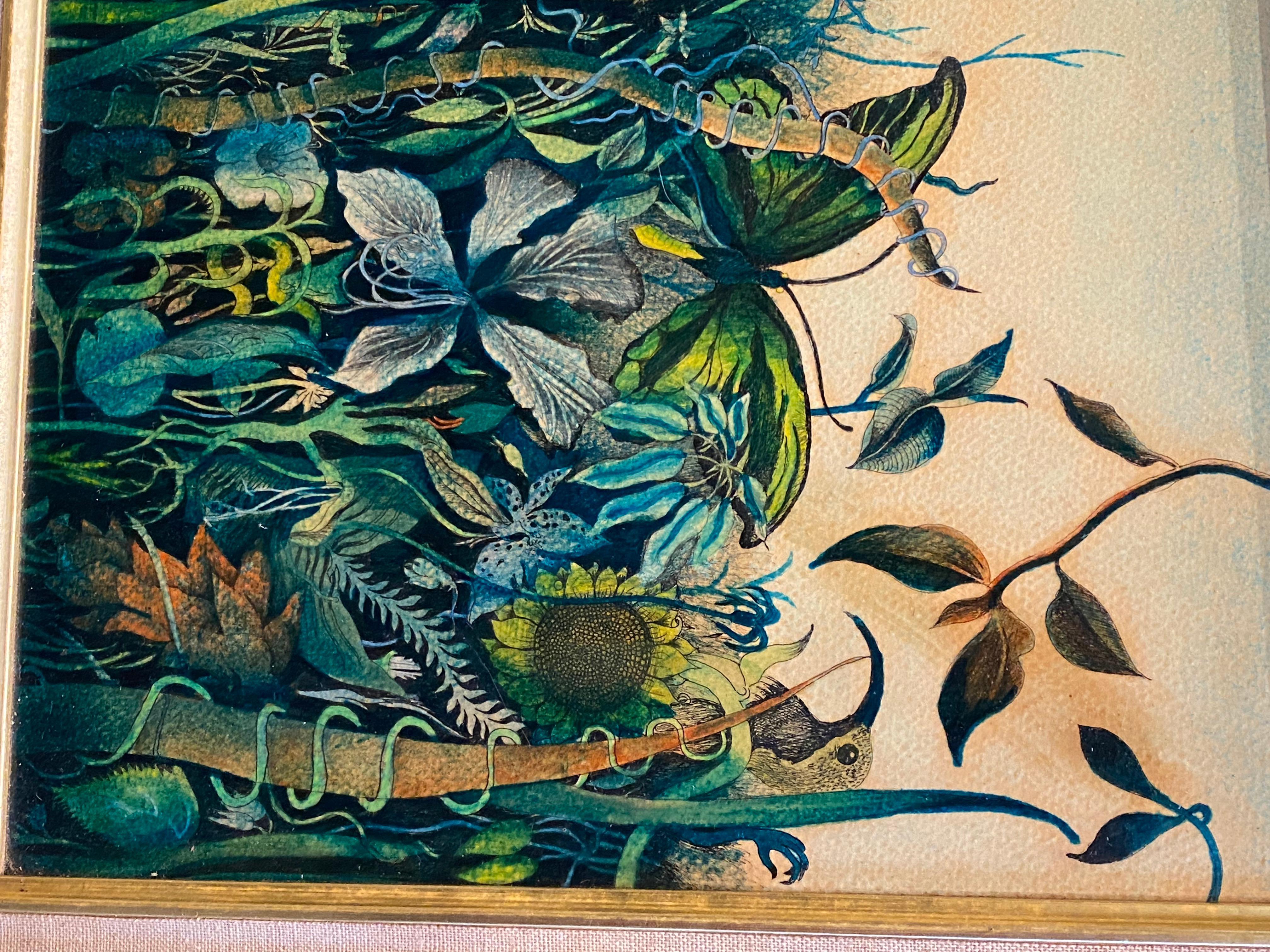 Evelyn Steinmann 1959 - , „Tropische Dschungel“ Tinte, Aquarell, Lackmalerei, Lackmalerei für Damen oder Herren