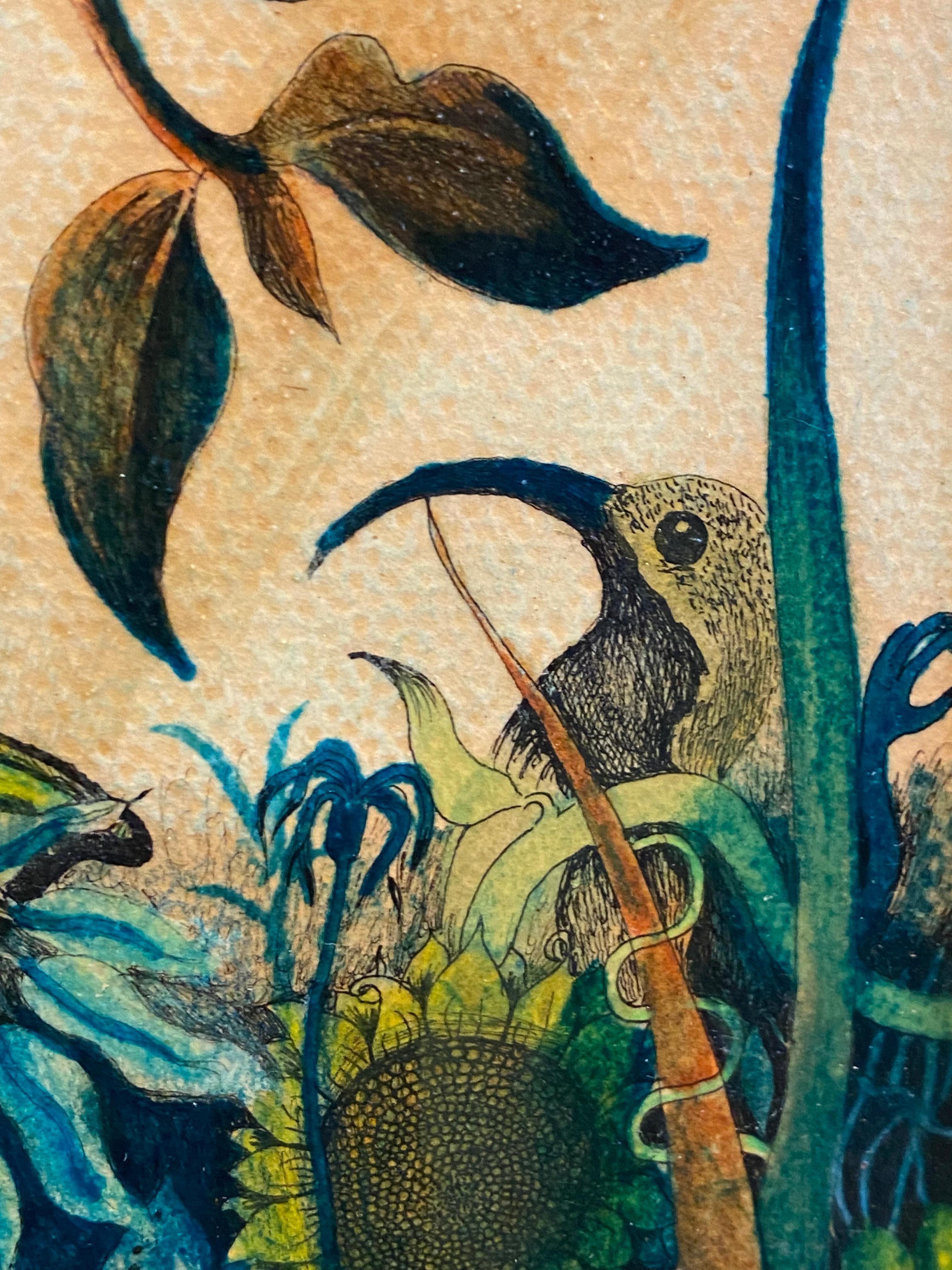 Evelyn Steinmann 1959 - , „Tropische Dschungel“ Tinte, Aquarell, Lackmalerei, Lackmalerei 3