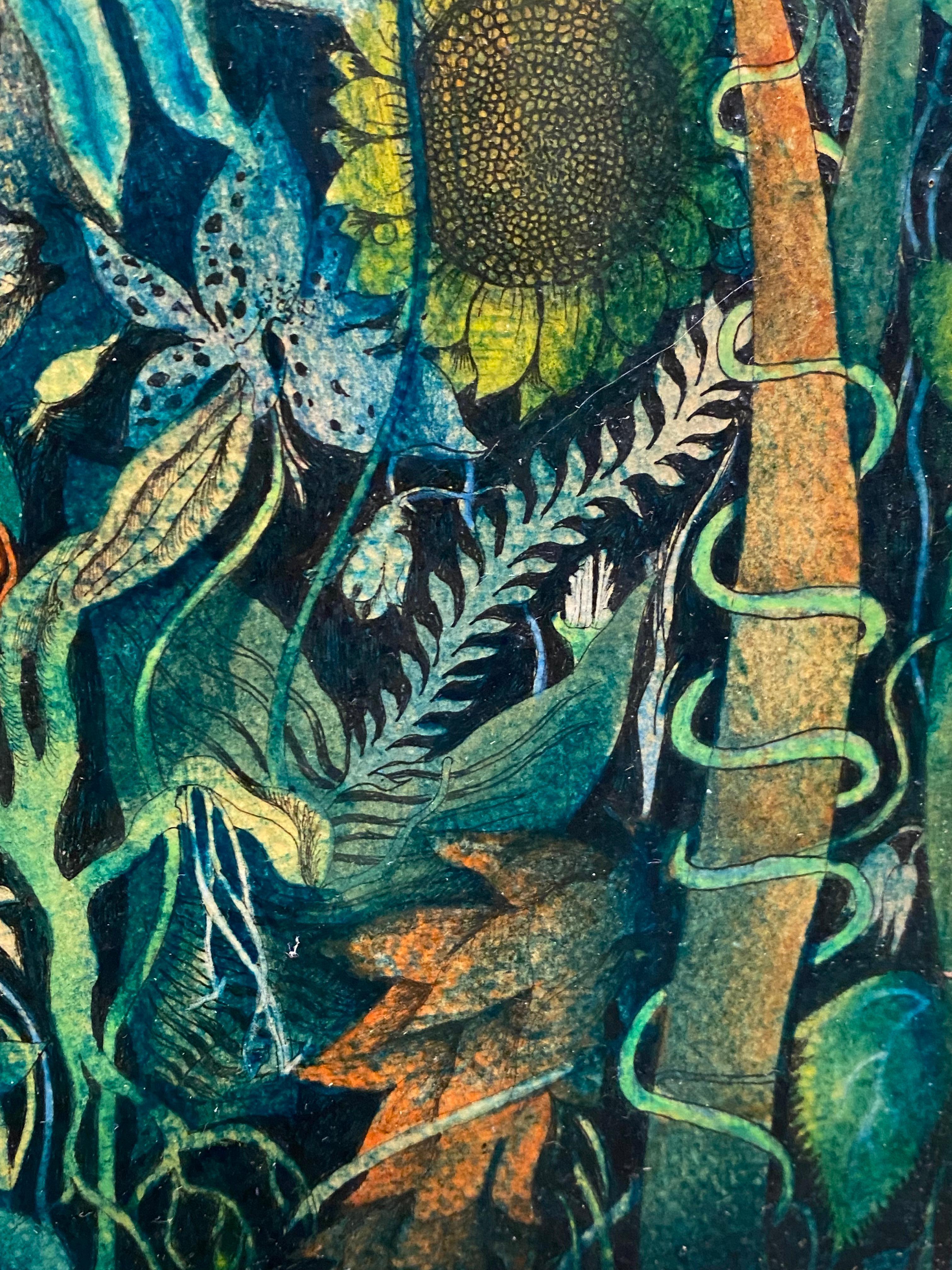 Evelyn Steinmann 1959 - , „Tropische Dschungel“ Tinte, Aquarell, Lackmalerei, Lackmalerei 4