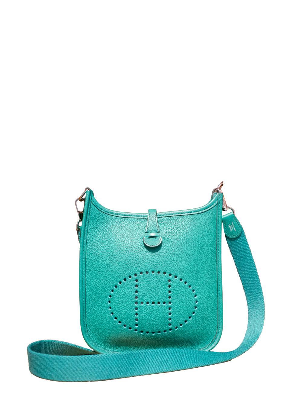 This timeless shoulder bag was originally designed by Evelyne Bertrand in 1978. 
Crafted with jade green leather, the bag features the signature perforated H logo.
Palladium-plated hardware.
Press-stud fastening, main compartment, and internal logo