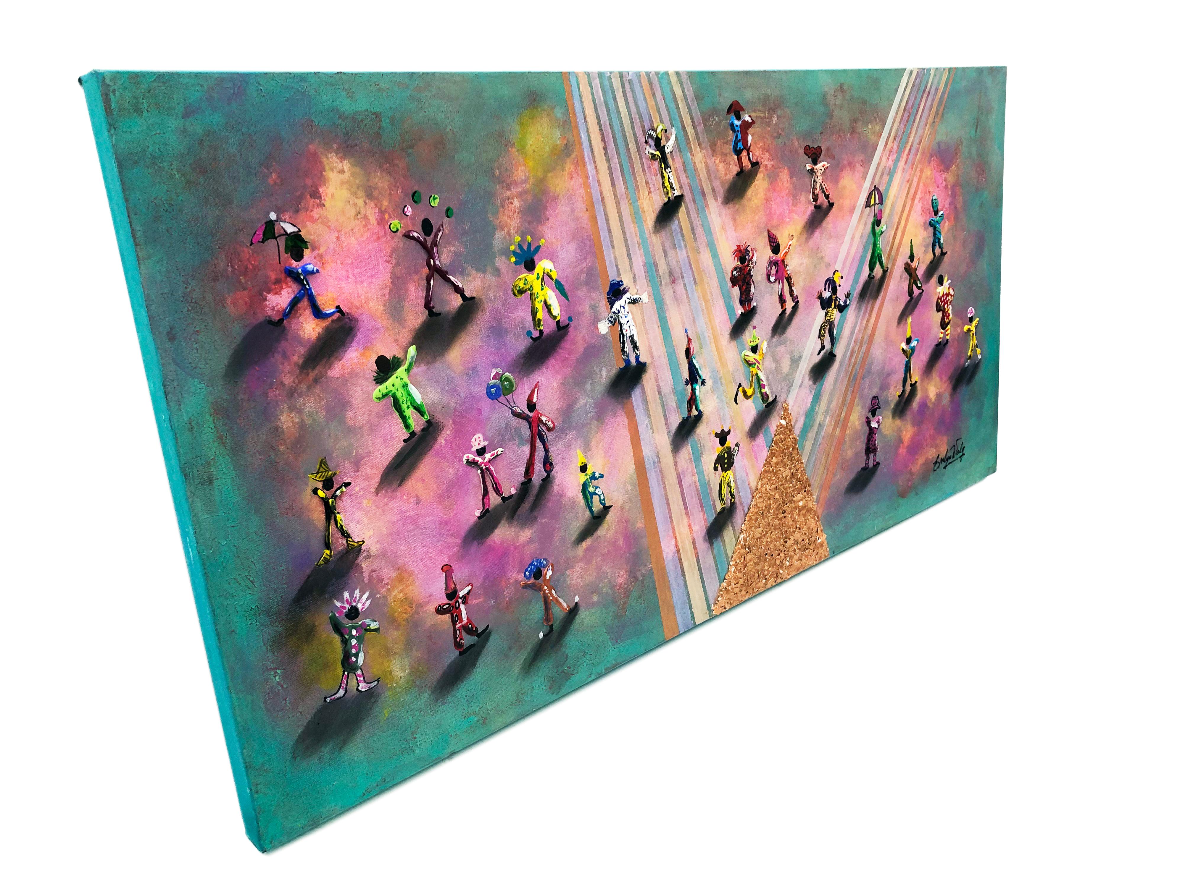 Payasos (gran cuadro original con textura sobre lienzo) - Painting de Evelyn Walg