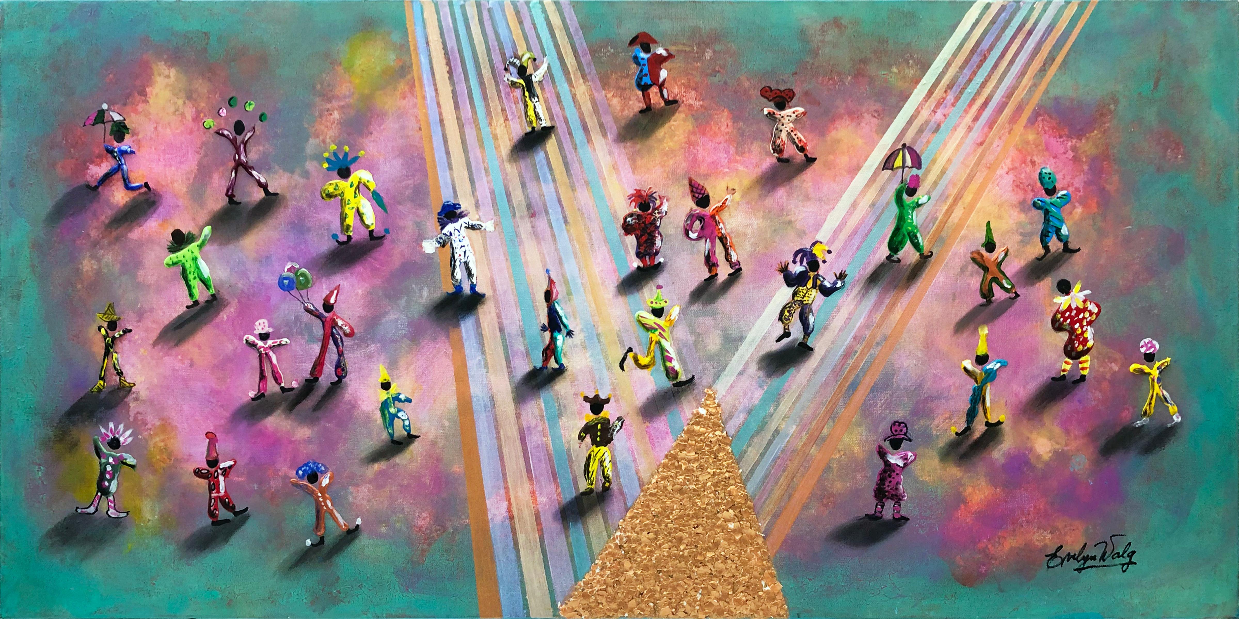 Figurative Painting de Evelyn Walg - Payasos (gran cuadro original con textura sobre lienzo)