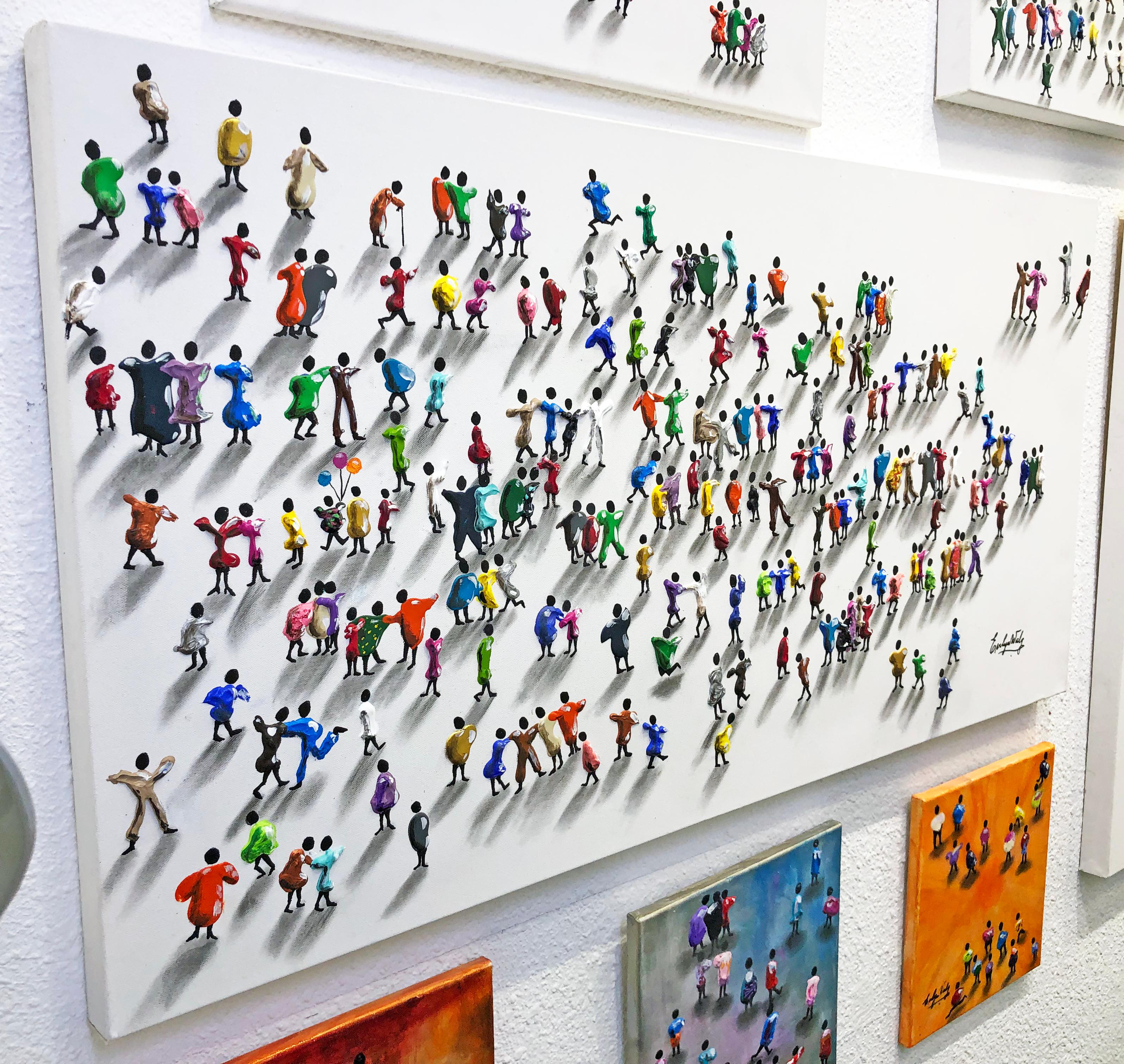 Disfrutando de un día (gran cuadro original con textura sobre lienzo) - Painting Contemporáneo de Evelyn Walg