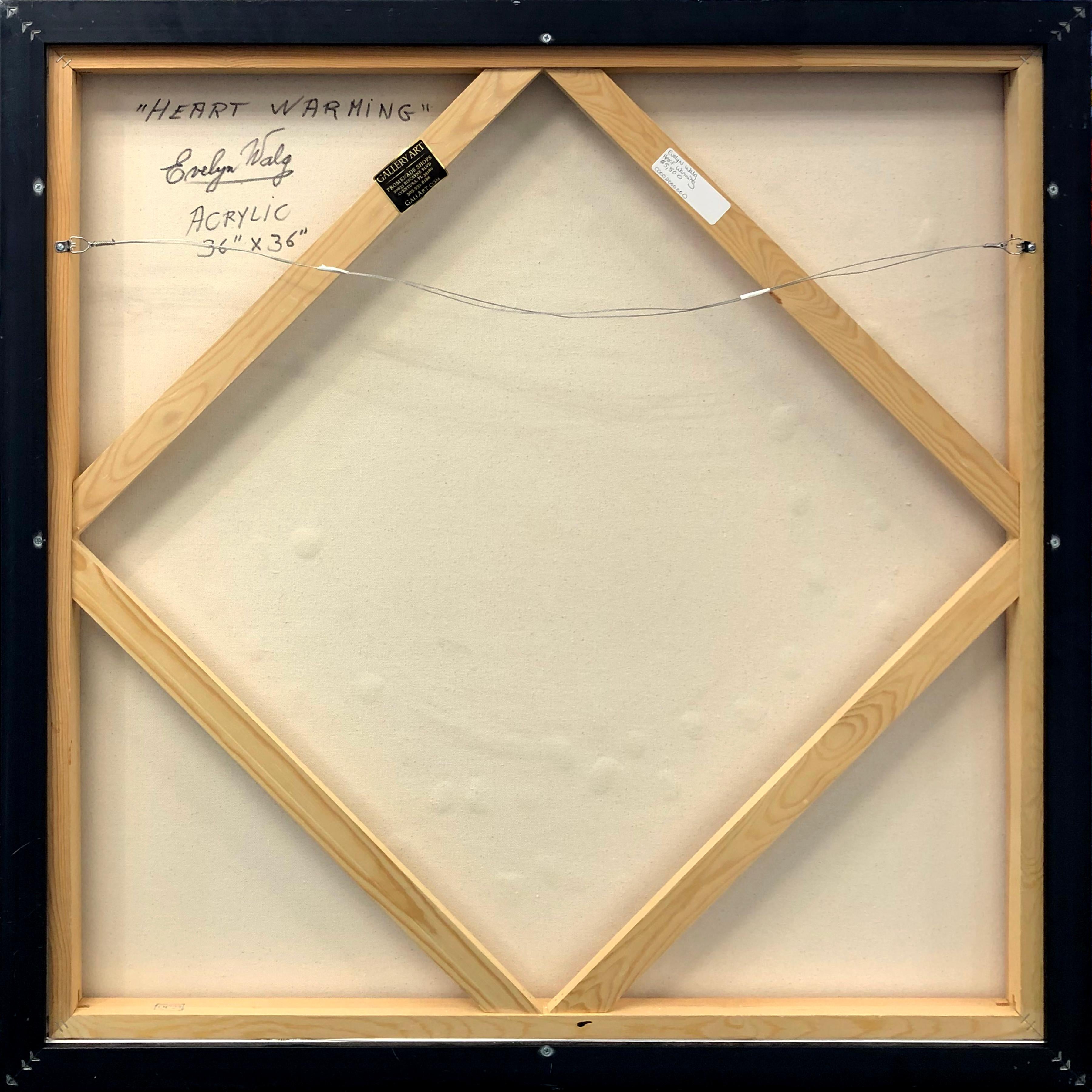 Pintura original en acrílico texturizado sobre lienzo.  Firmado a mano en el anverso; firmado a mano y titulado en el reverso por Evelyn Walg.  Tamaño del lienzo: 36 x 36 x 1 pulgadas.  Tamaño del marco: 38,75 x 38,75 x 2 pulgadas (marco flotante