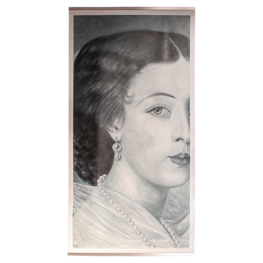 Evelyne Baget Gemaltes Detail eines Porträts einer jungen Frau. Zeitgenössisch