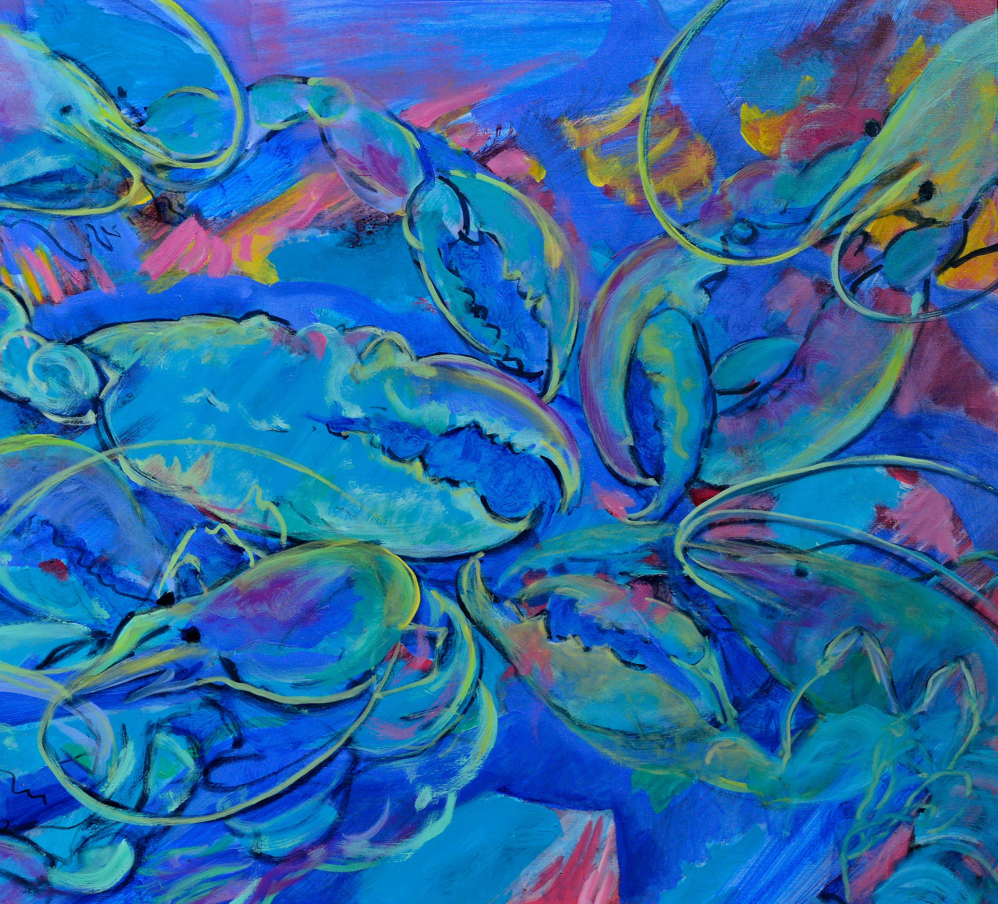 The Lobsters - Painting by Evelyne Ballestra