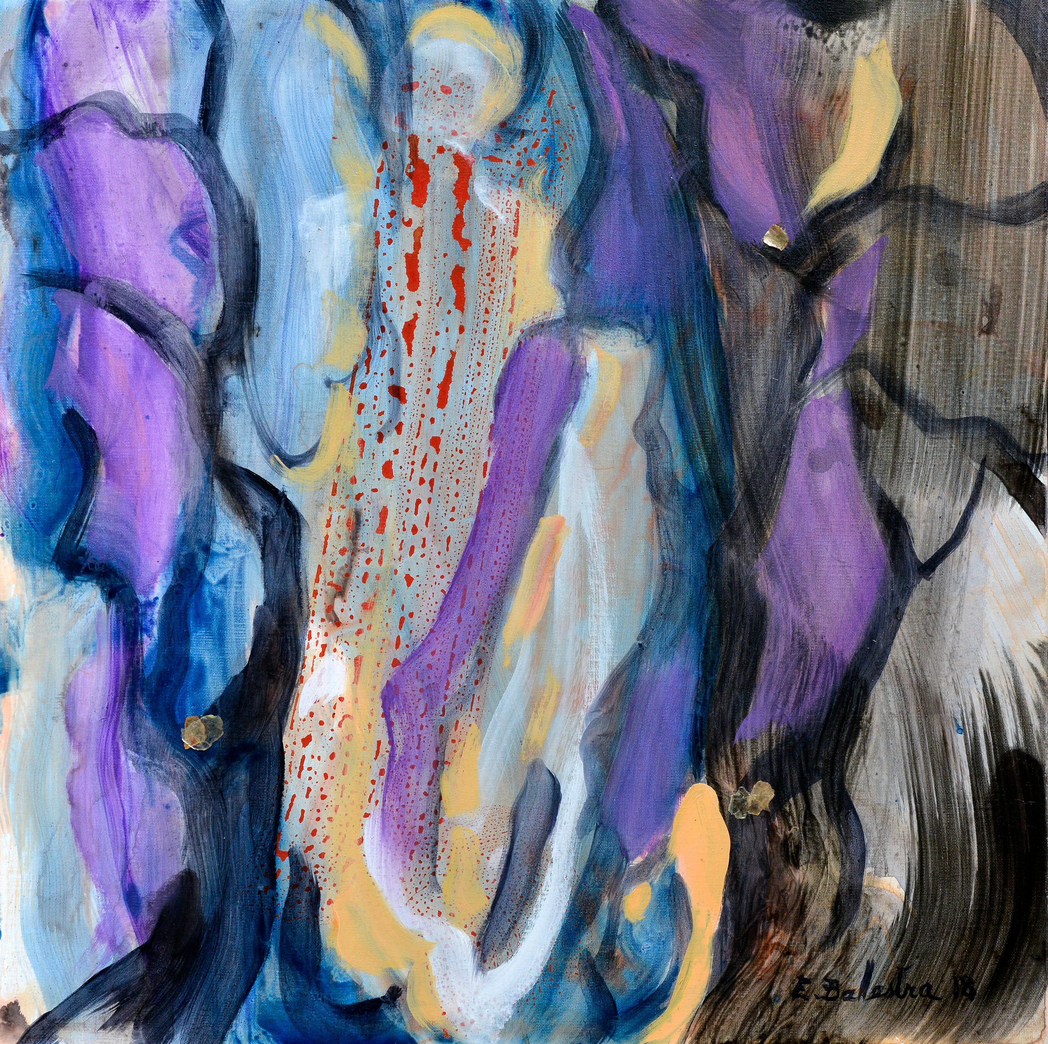 Arbre de Vie II - Gris Abstract Painting par Evelyne Ballestra