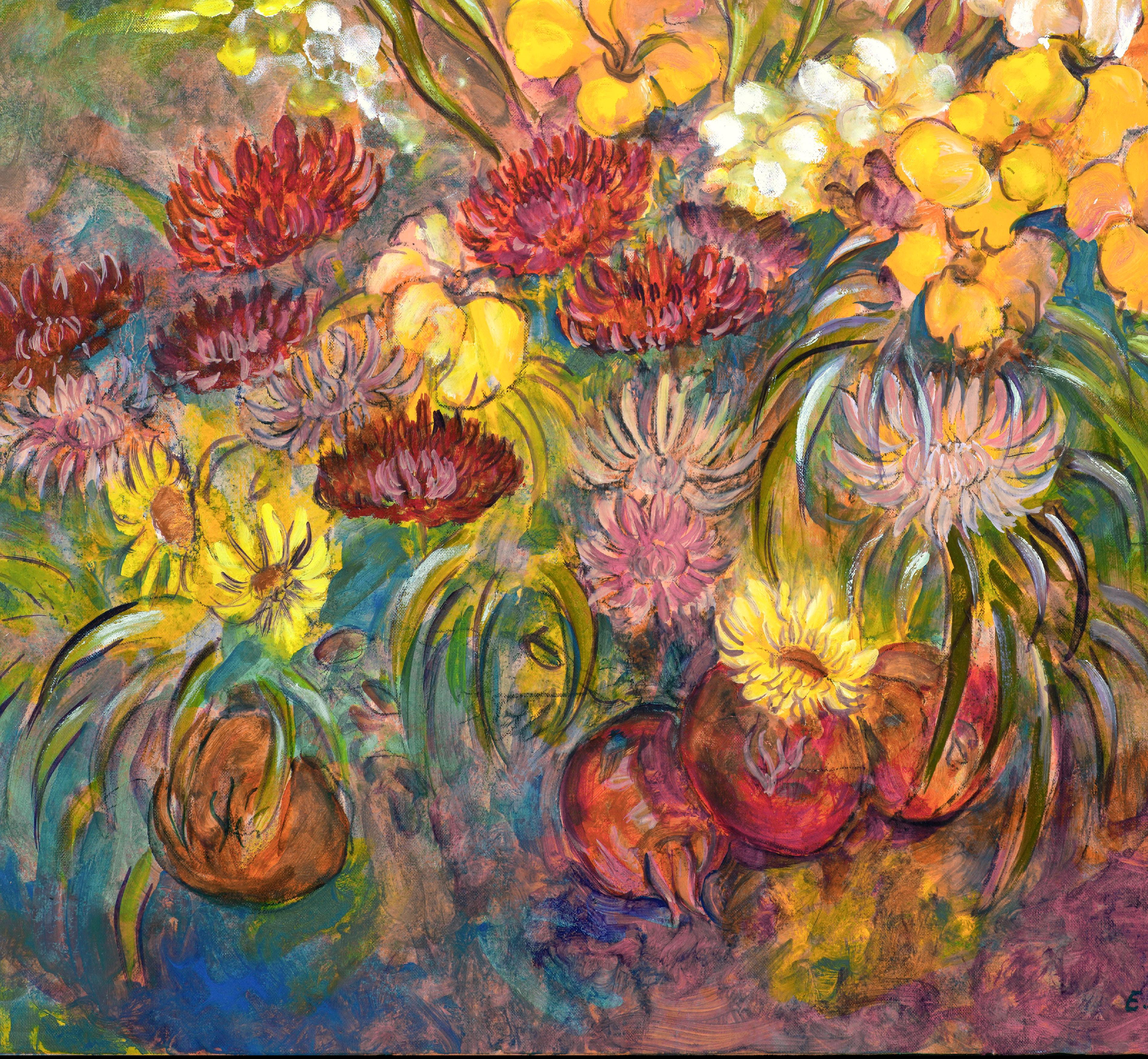 Bouquet d'Estérel - Figurative Painting Marrone di Evelyne Ballestra
