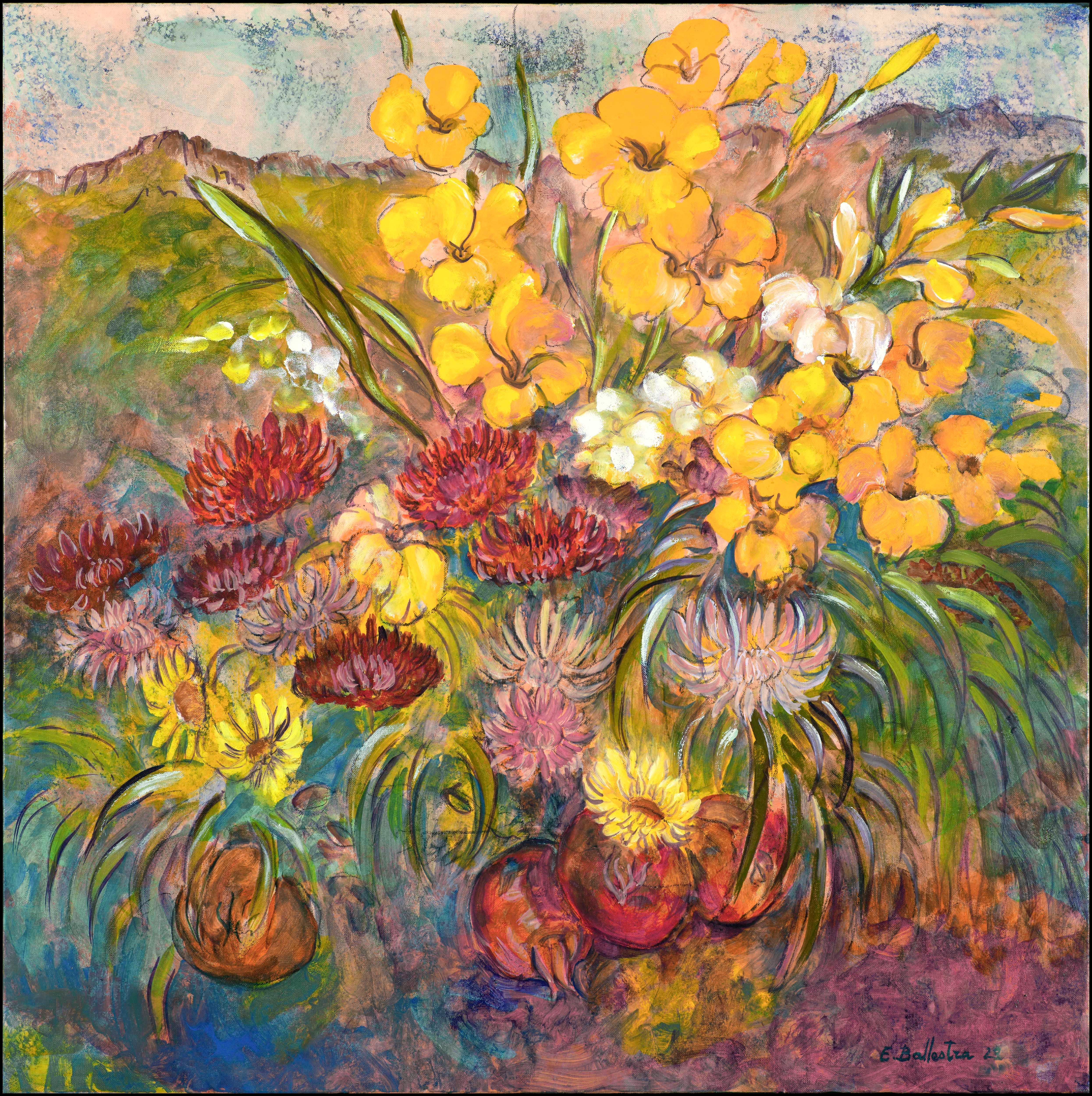 Figurative Painting di Evelyne Ballestra - Bouquet d'Estérel
