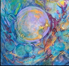 Cosmical Language Oil Painting on Canvas, Expressionist, 21st Century