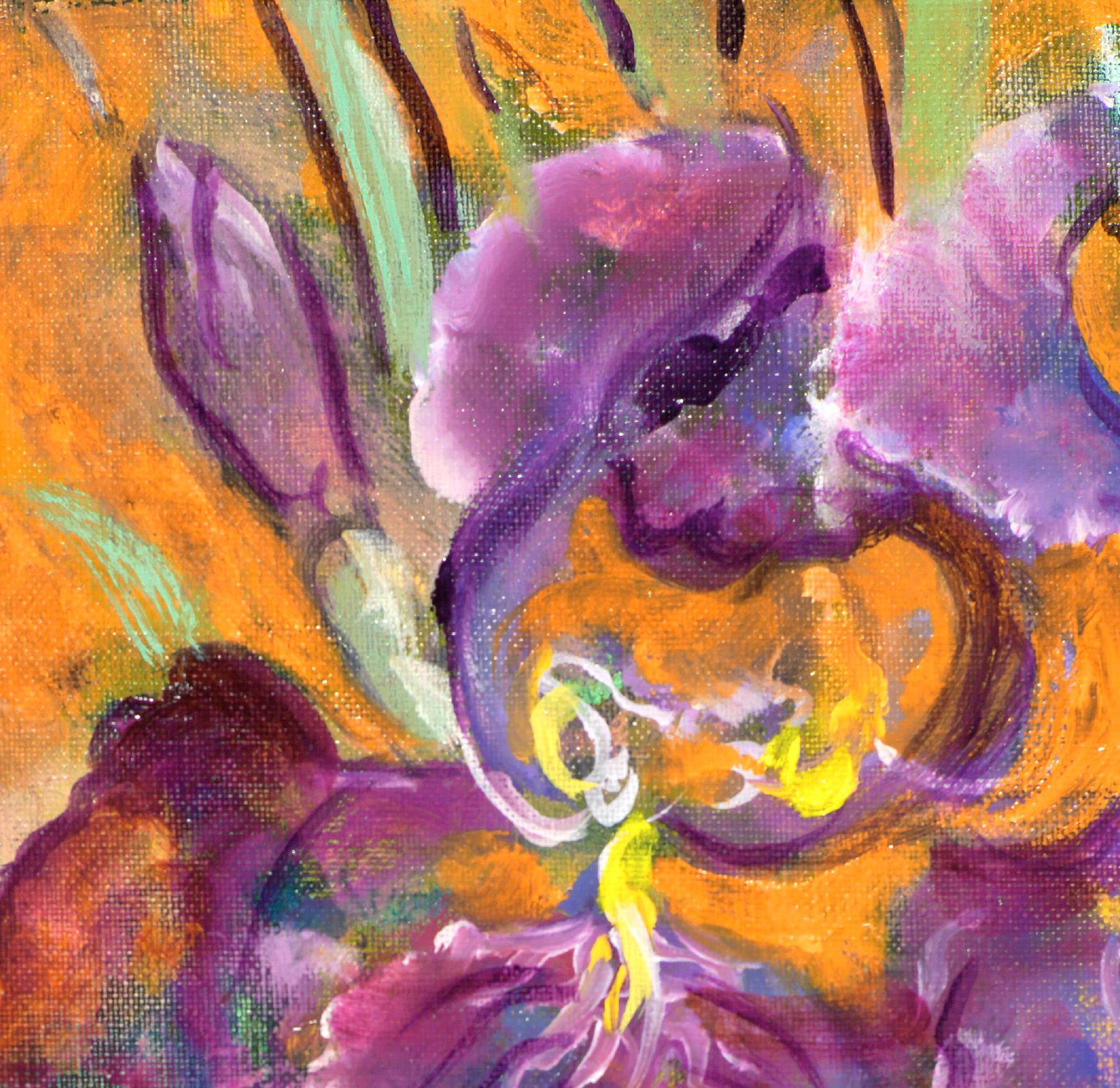 Deux Iris - Figurative Painting Nero di Evelyne Ballestra