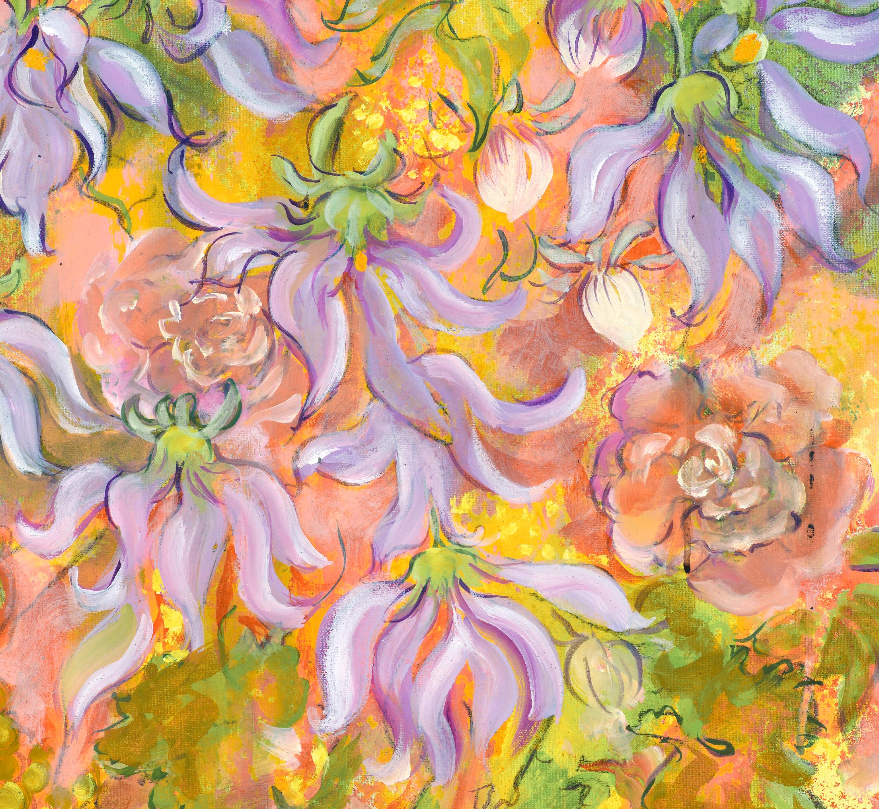 La Danza de las Dalias - Painting Neoexpresionista de Evelyne Ballestra