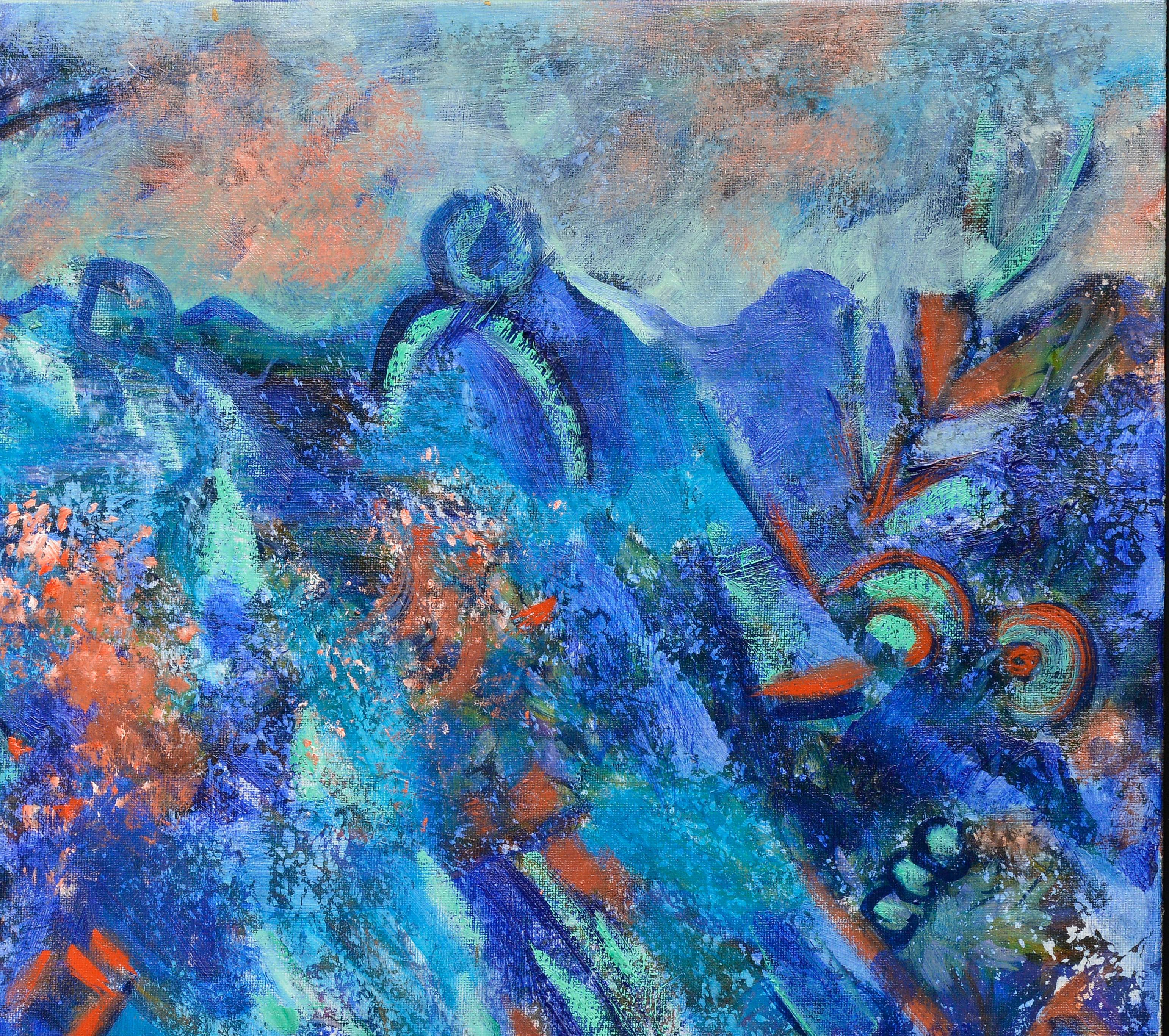 Reliefs Alpins - Blue Landscape Painting by Evelyne Ballestra
