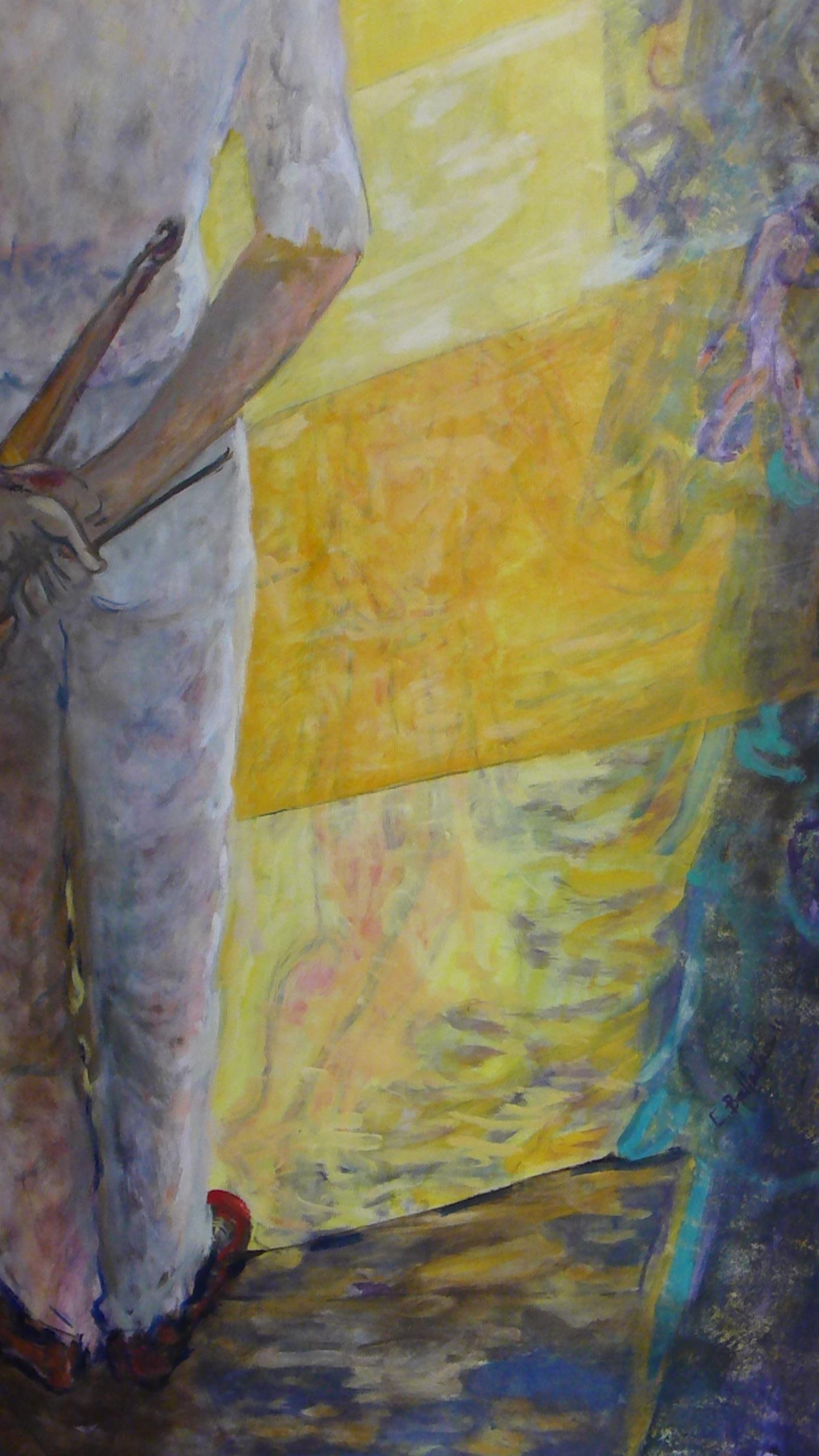 Il clown del circo - Painting Contemporaneo di Evelyne Ballestra