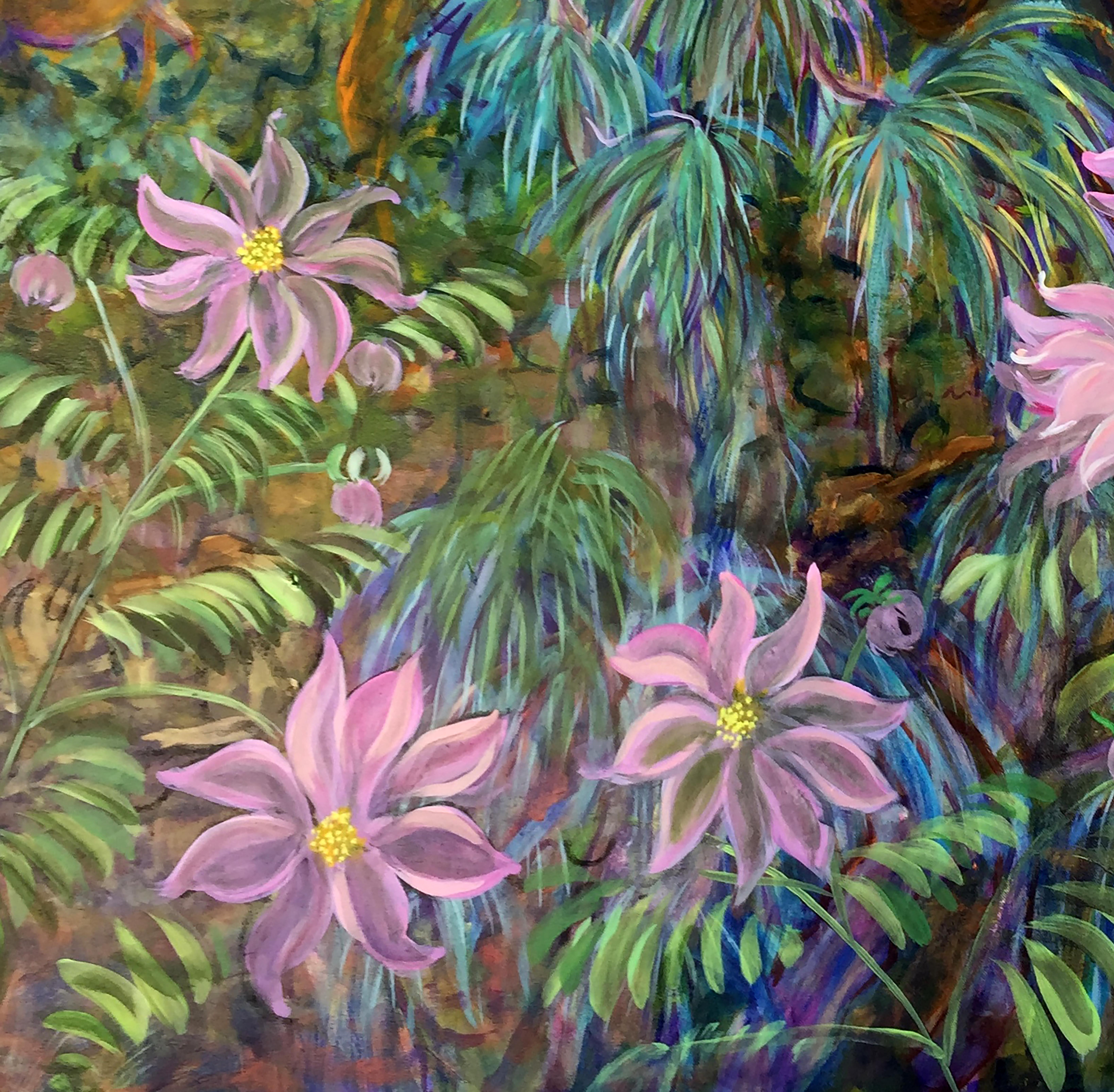 Her work with signs, symbols and esoteric spirituality reflects her passion for the ancient past and represents a symbolic return to the ground from which we emerged. Her work creates a commentary about “beginnings” and the transmission of signs and