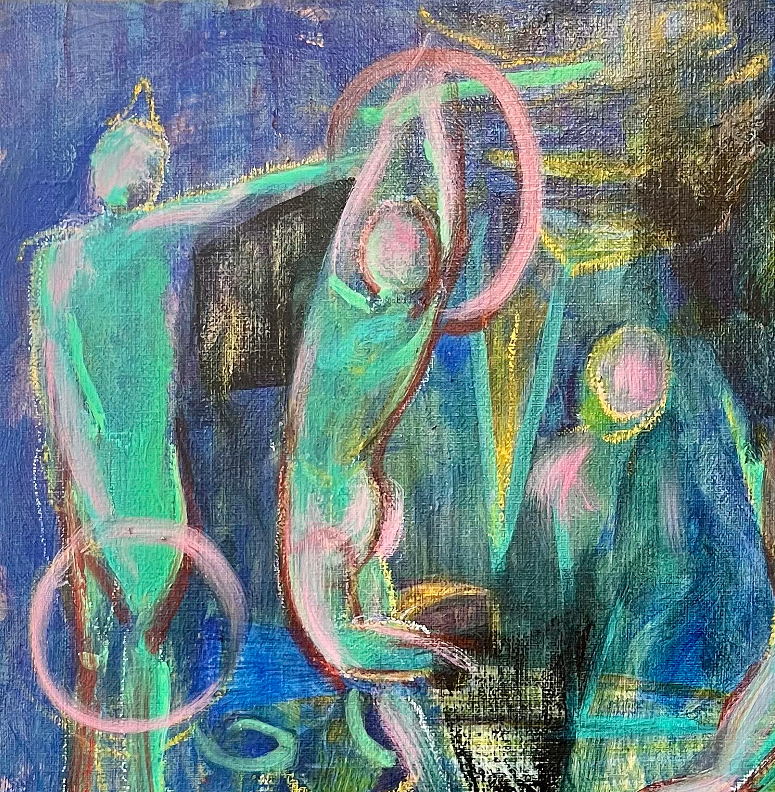 Trapezio - Figurative Painting Blu di Evelyne Ballestra