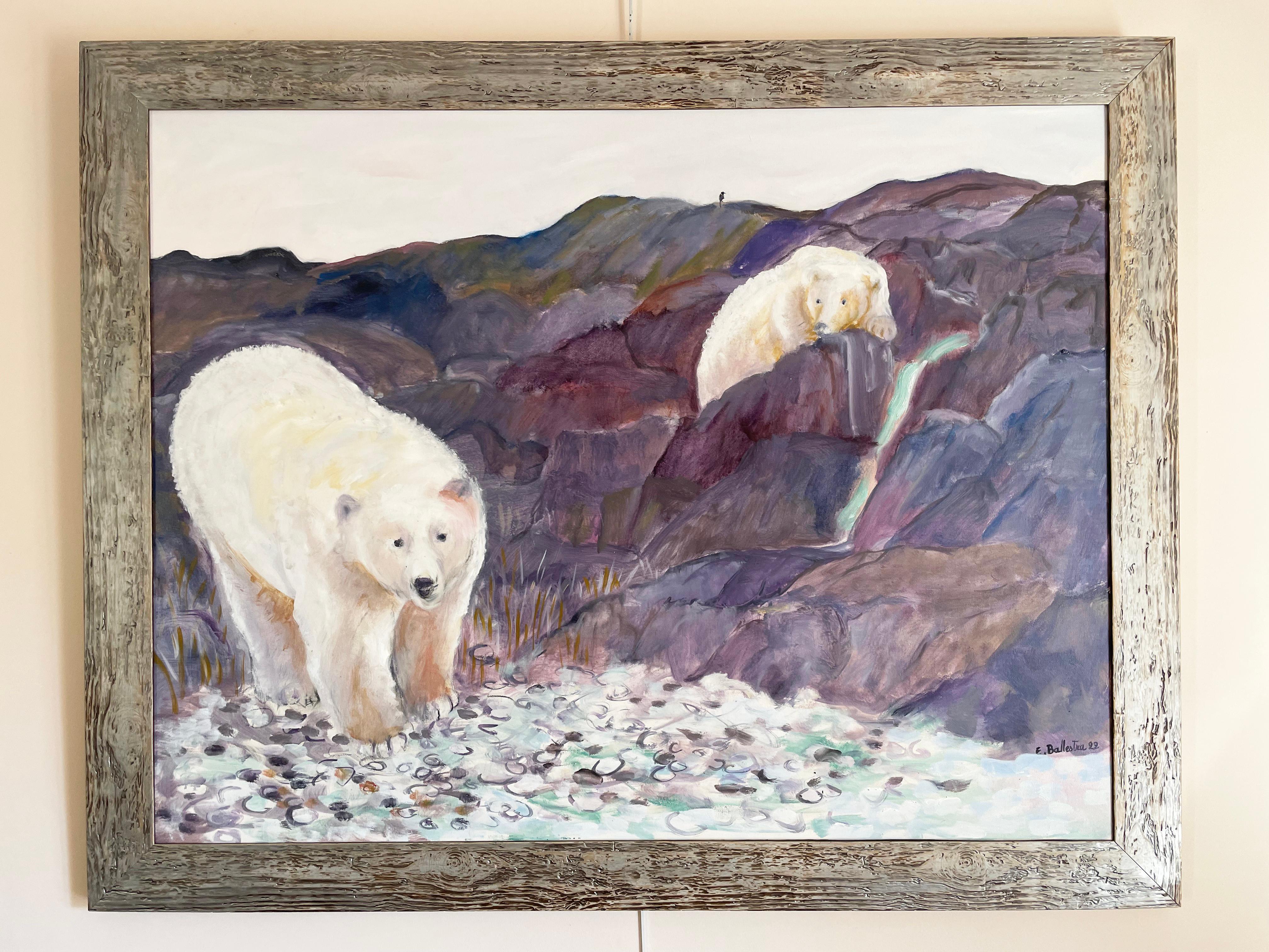 White Polar Bear  - Painting by Evelyne Ballestra