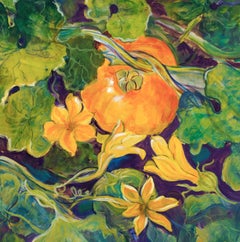 Zucchini Blossom Oil Painting on Canvas, Expressionist, 21st Century