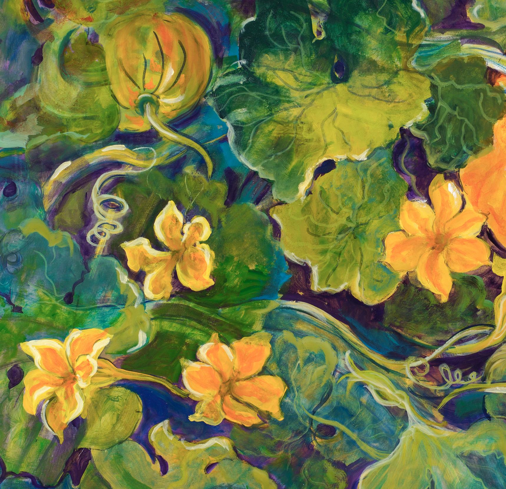 Zucchini Blossom - Expressionist Painting by Evelyne Ballestra