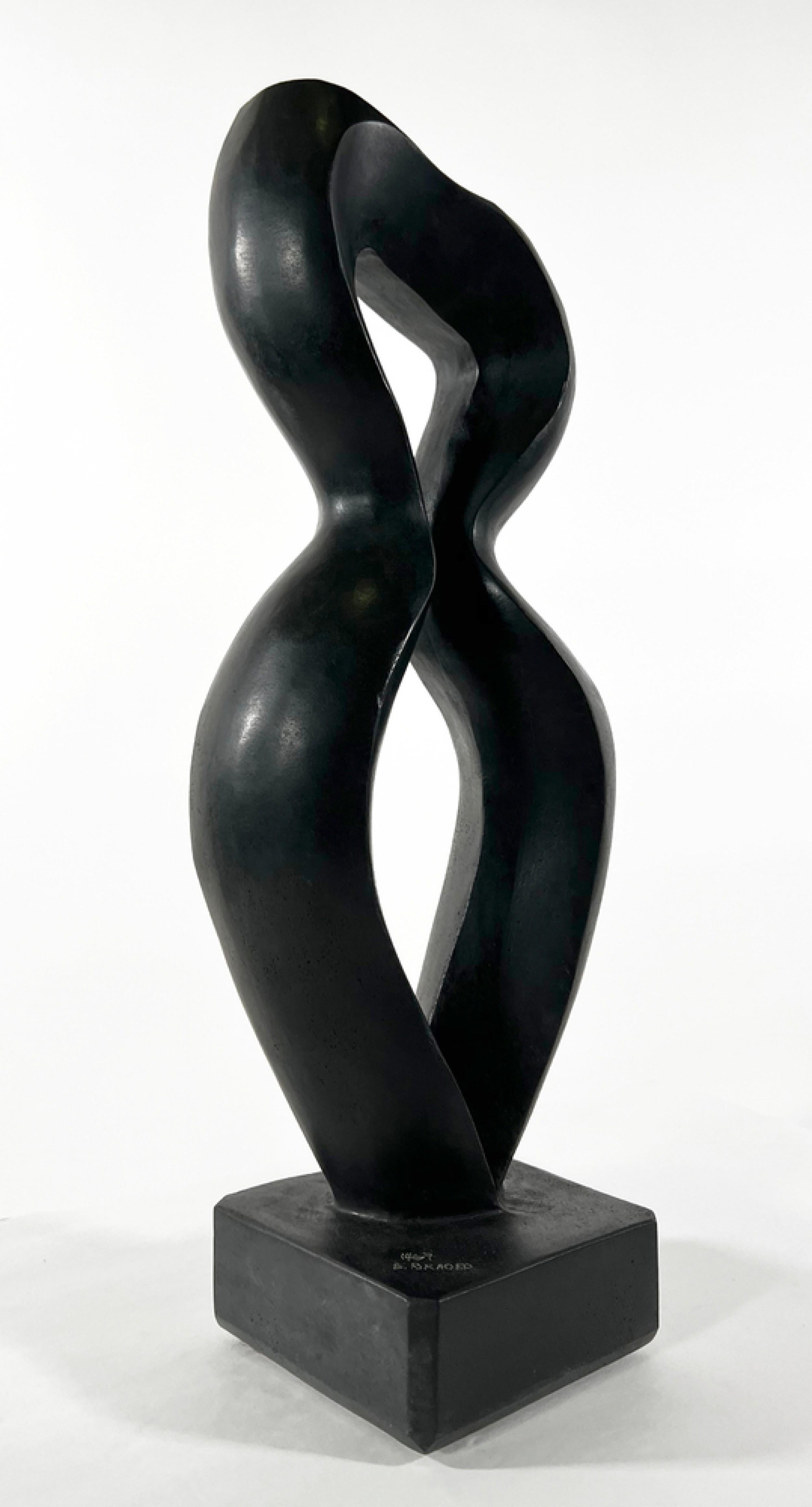 Contemporary Swiss abstract black basalt sculpture, titled 