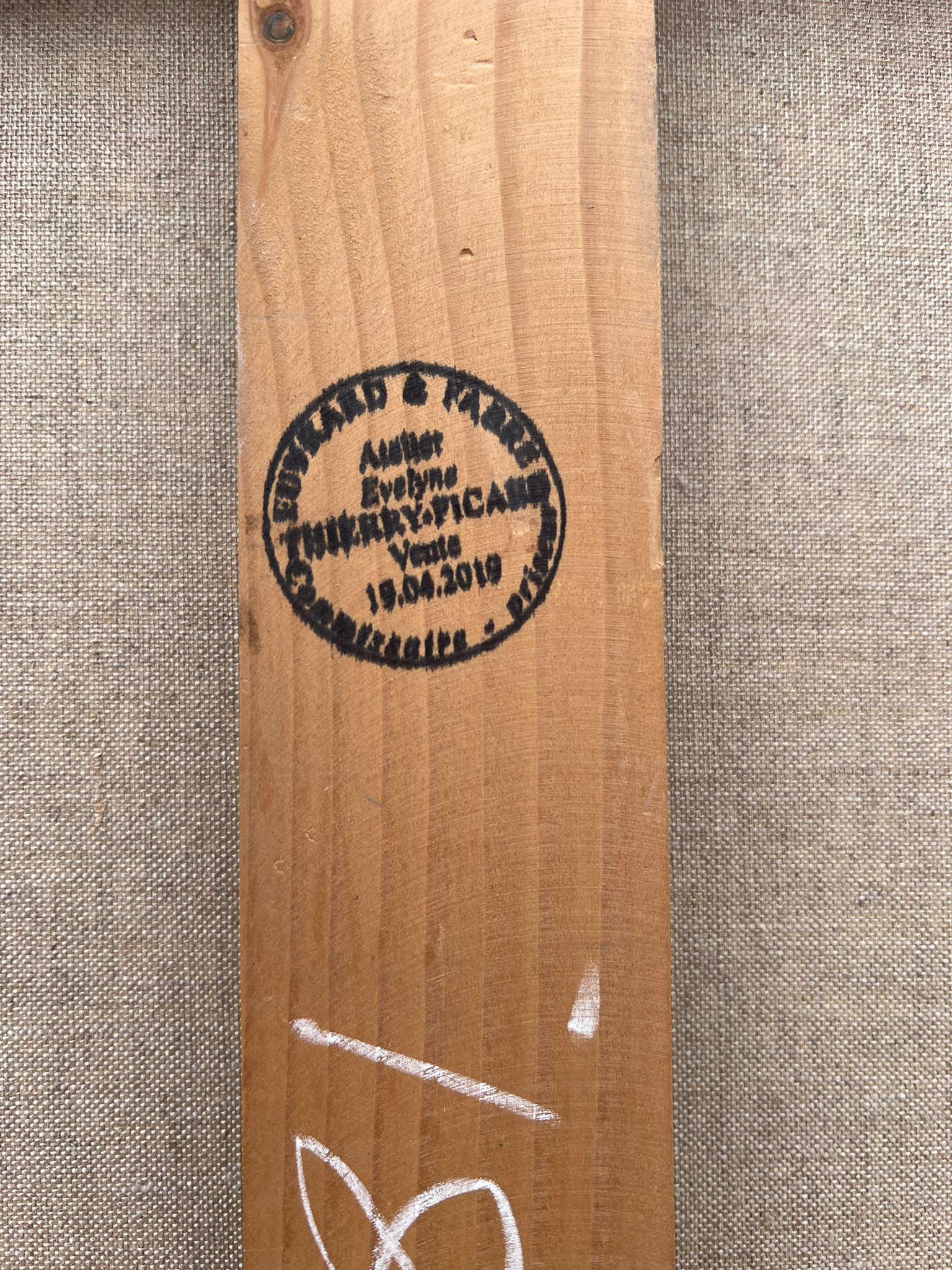 Enorme Pintura Francesa Contemporánea Abstracta Composición Atardecer Rojo Cielos Azules en venta 6