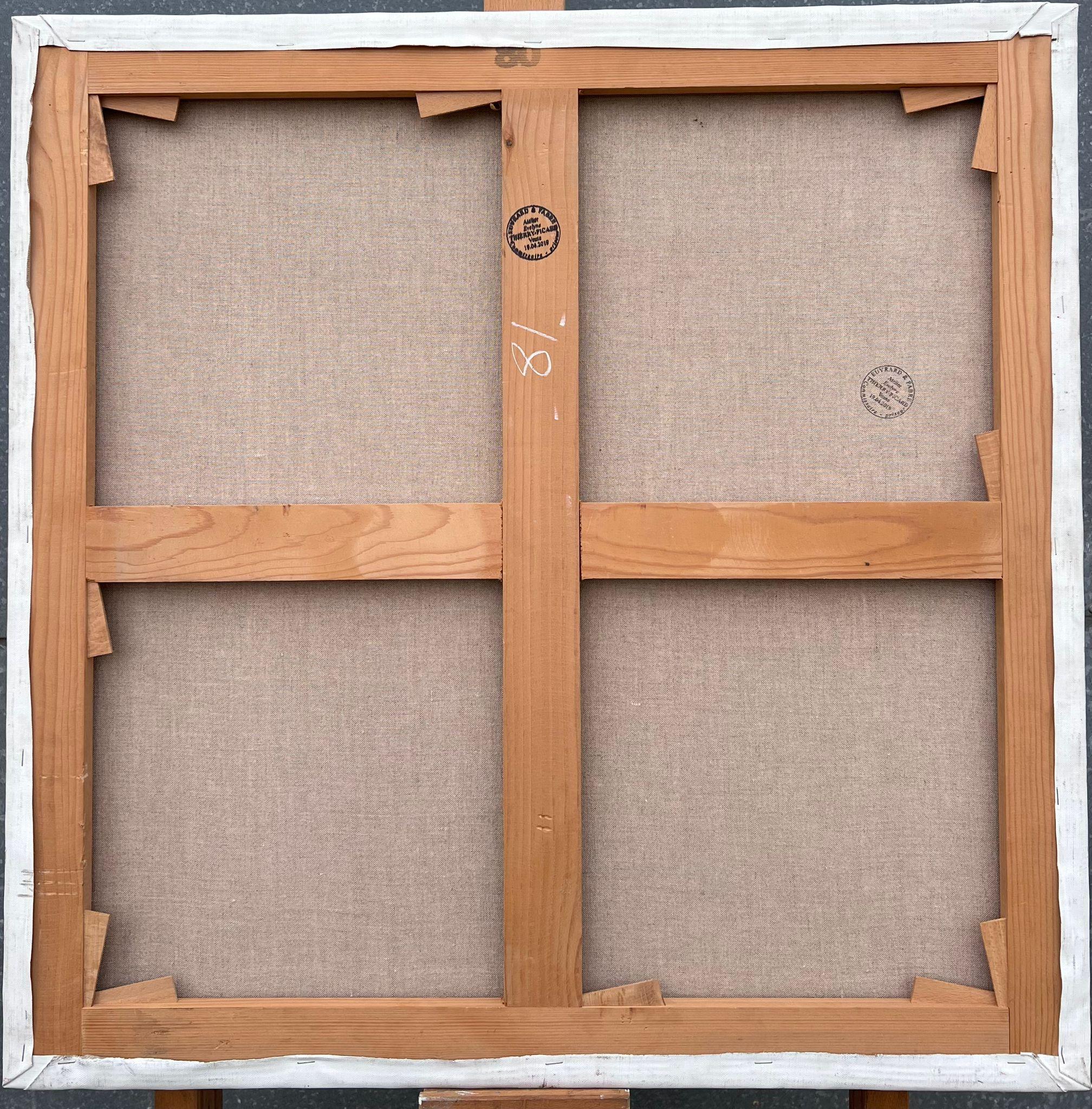 Enorme Pintura Francesa Contemporánea Abstracta Composición Atardecer Rojo Cielos Azules en venta 8