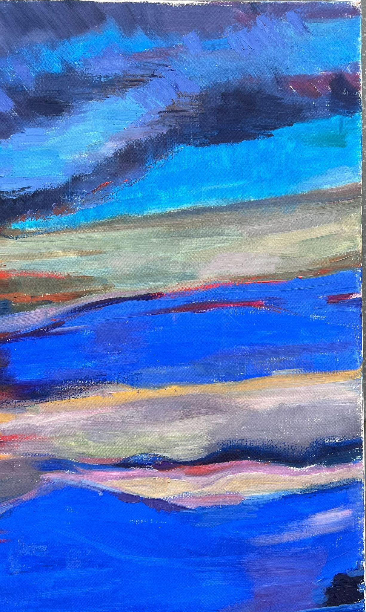 Enorme Pintura Francesa Contemporánea Abstracta Composición Atardecer Rojo Cielos Azules en venta 4