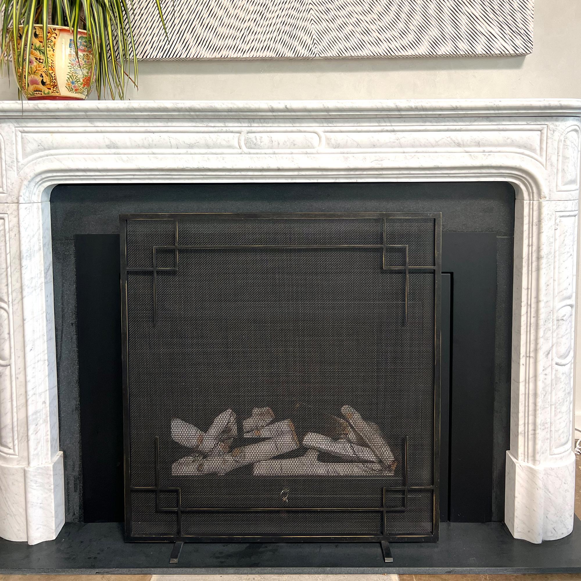 American Evelynne Fireplace Screen in a Gold Rubbed Black Finish, Ready to Ship For Sale