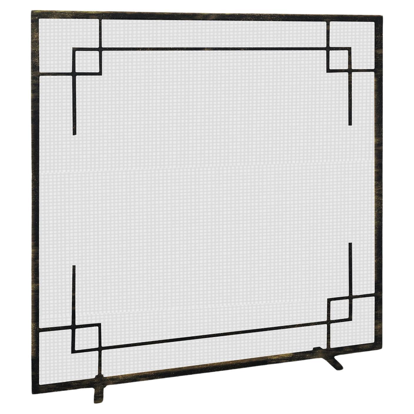 Evelynne Fireplace Screen in a Gold Rubbed Black Finish, Ready to Ship For Sale