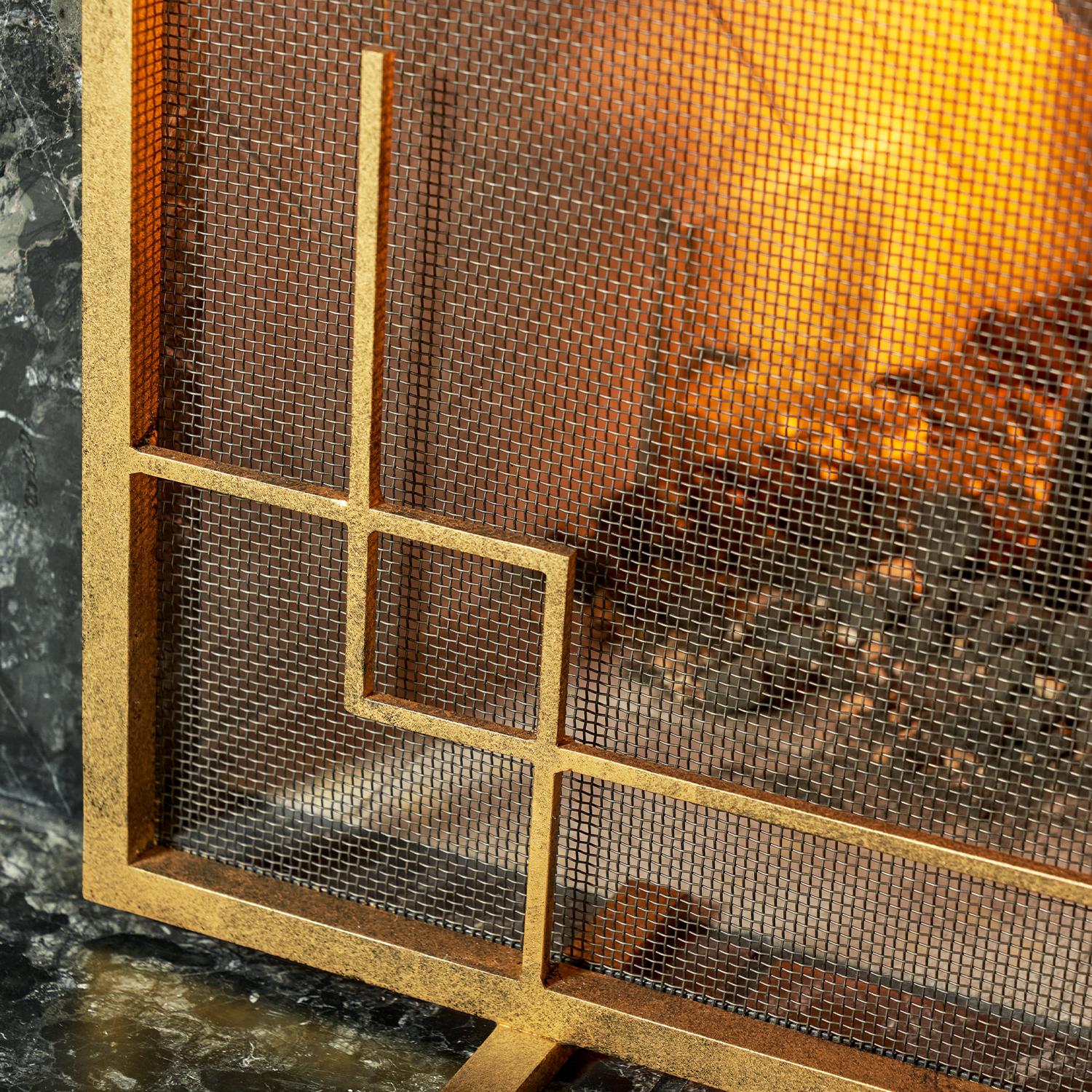 Iron Evelynne Fireplace Screen in Brilliant Gold For Sale