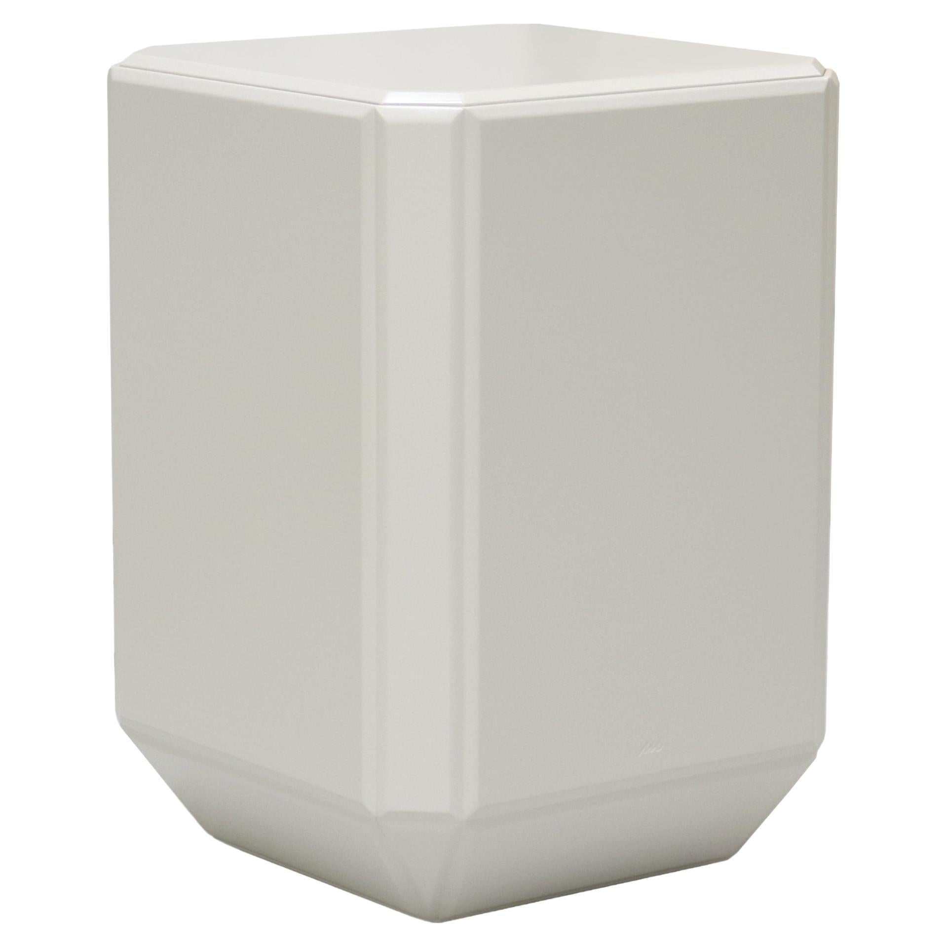 Outdoor Side Table In White Lacquered Fiberglass Resistant to Weather