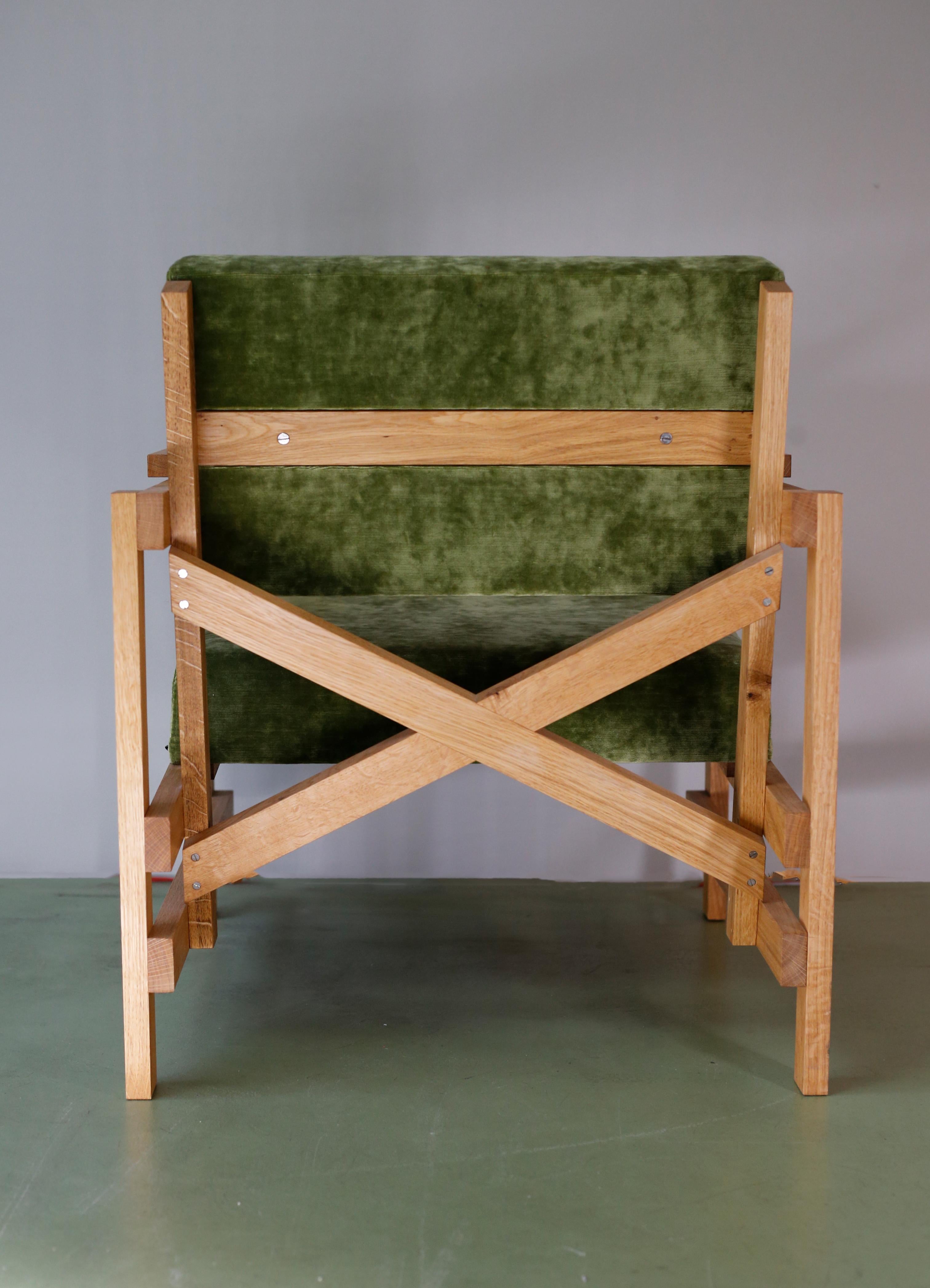 Modern Even-Thick-Even-Wide Armchair Oak in Green Velvet, Piet Hein Eek
