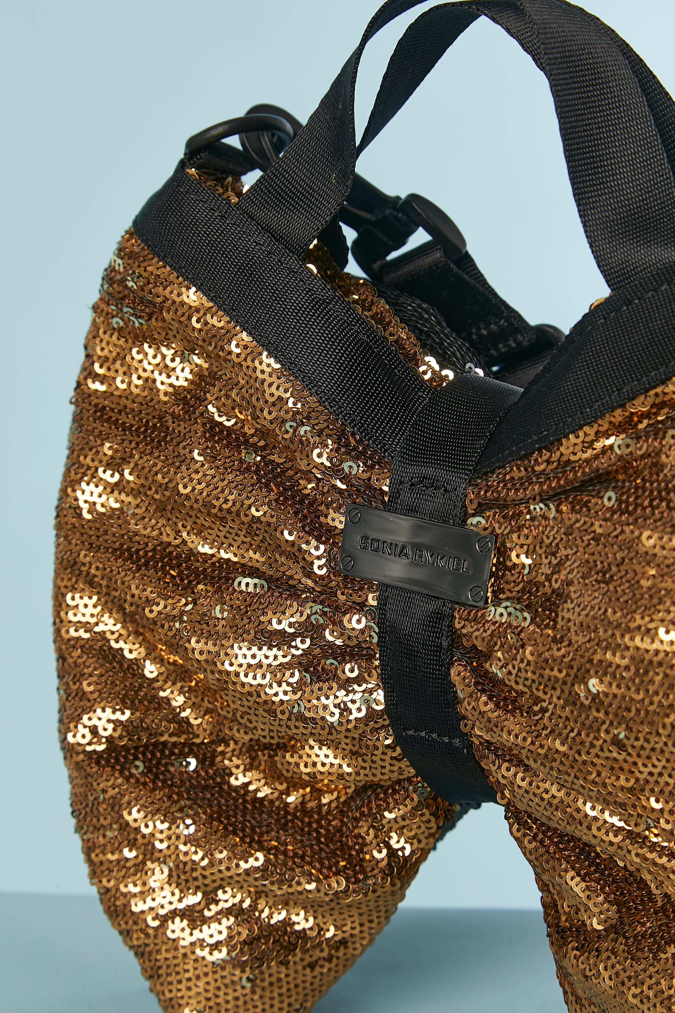 Evening bag in black and gold sequin with technical straps Sonia Rykiel FW 2009 For Sale 1