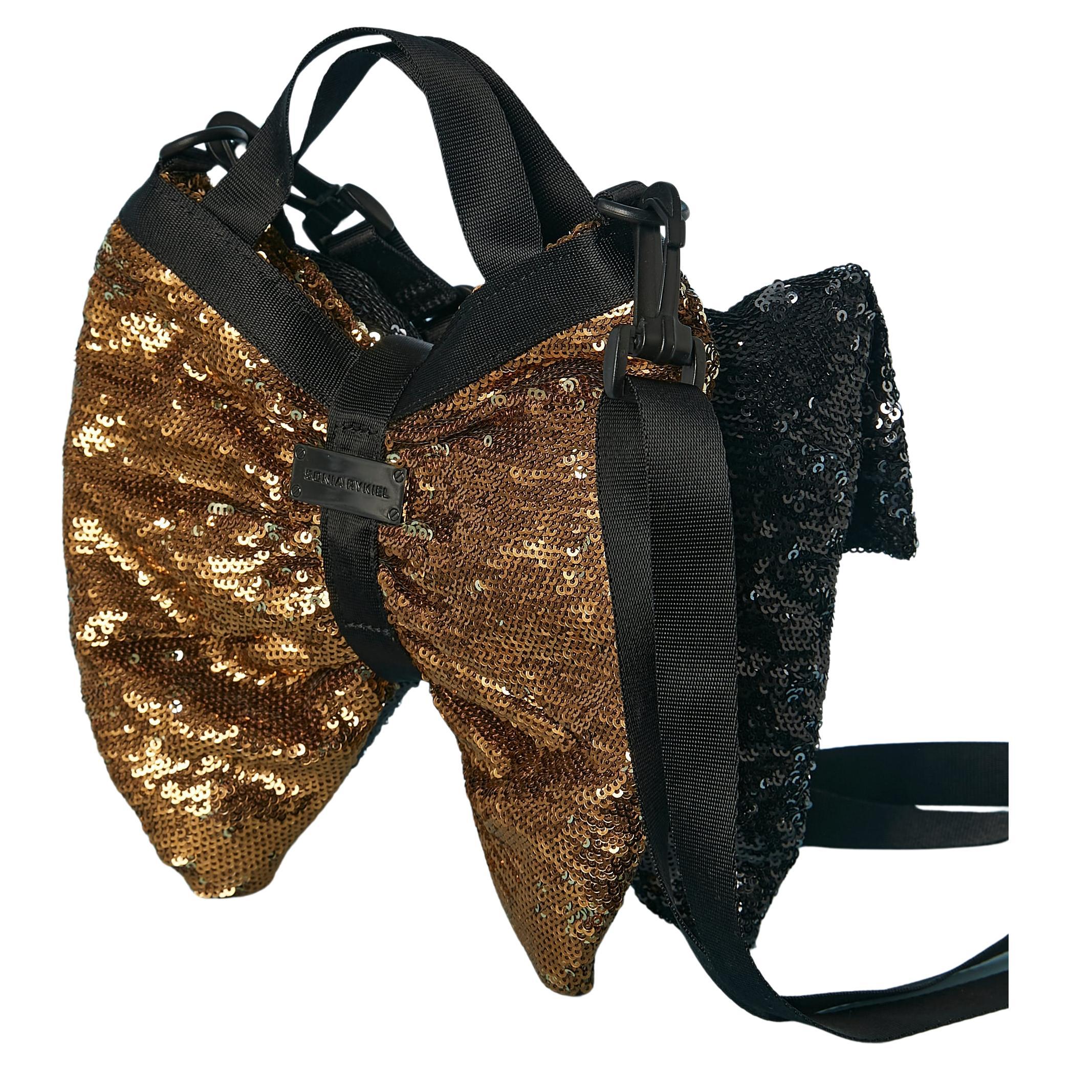 Evening bag in black and gold sequin with technical straps Sonia Rykiel FW 2009 For Sale