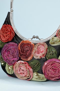 Evening bag in black satin, chiffon and sequin roses Valentino Garavani