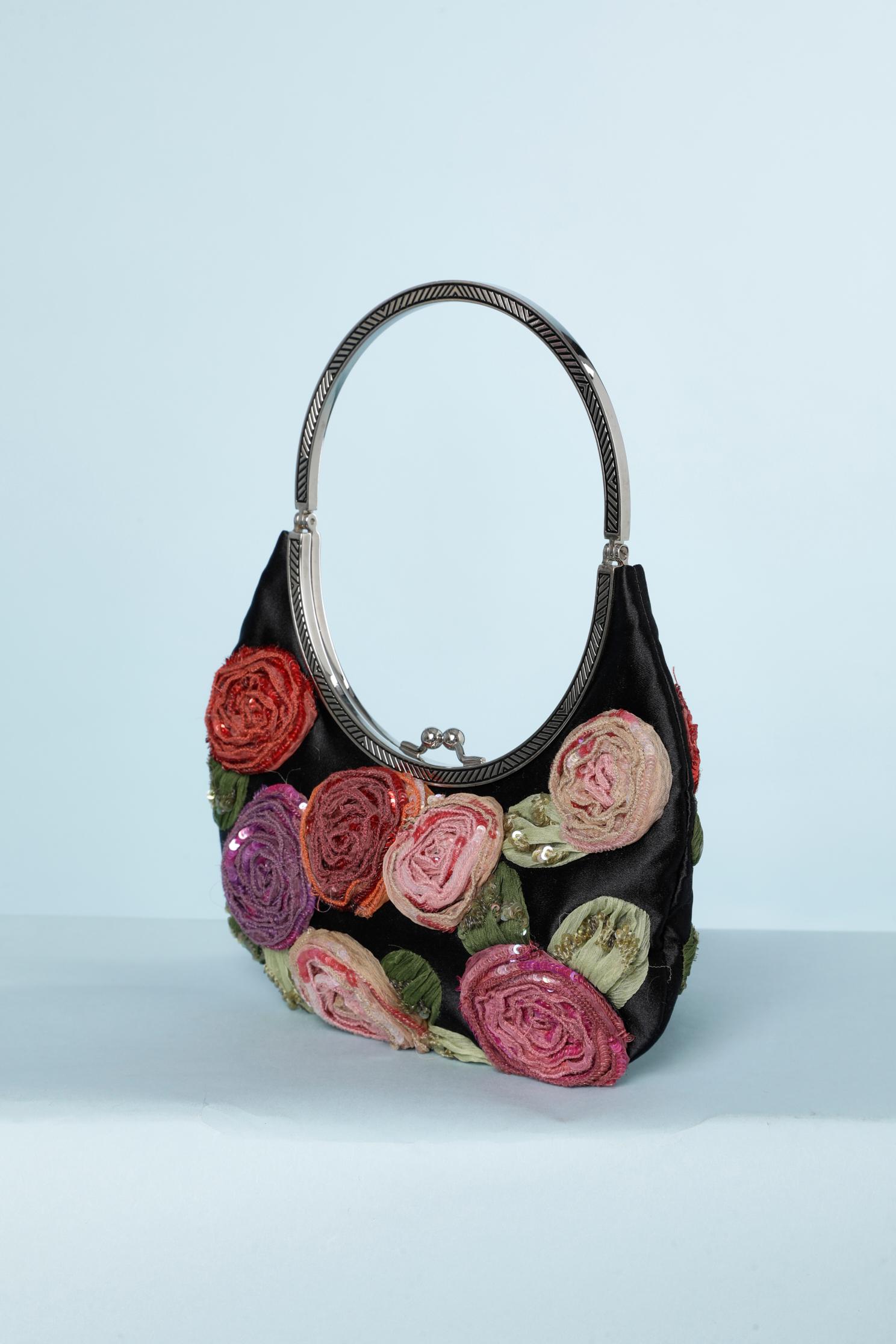 Women's Evening bag in black satin, chiffon and sequin roses Valentino Garavani 