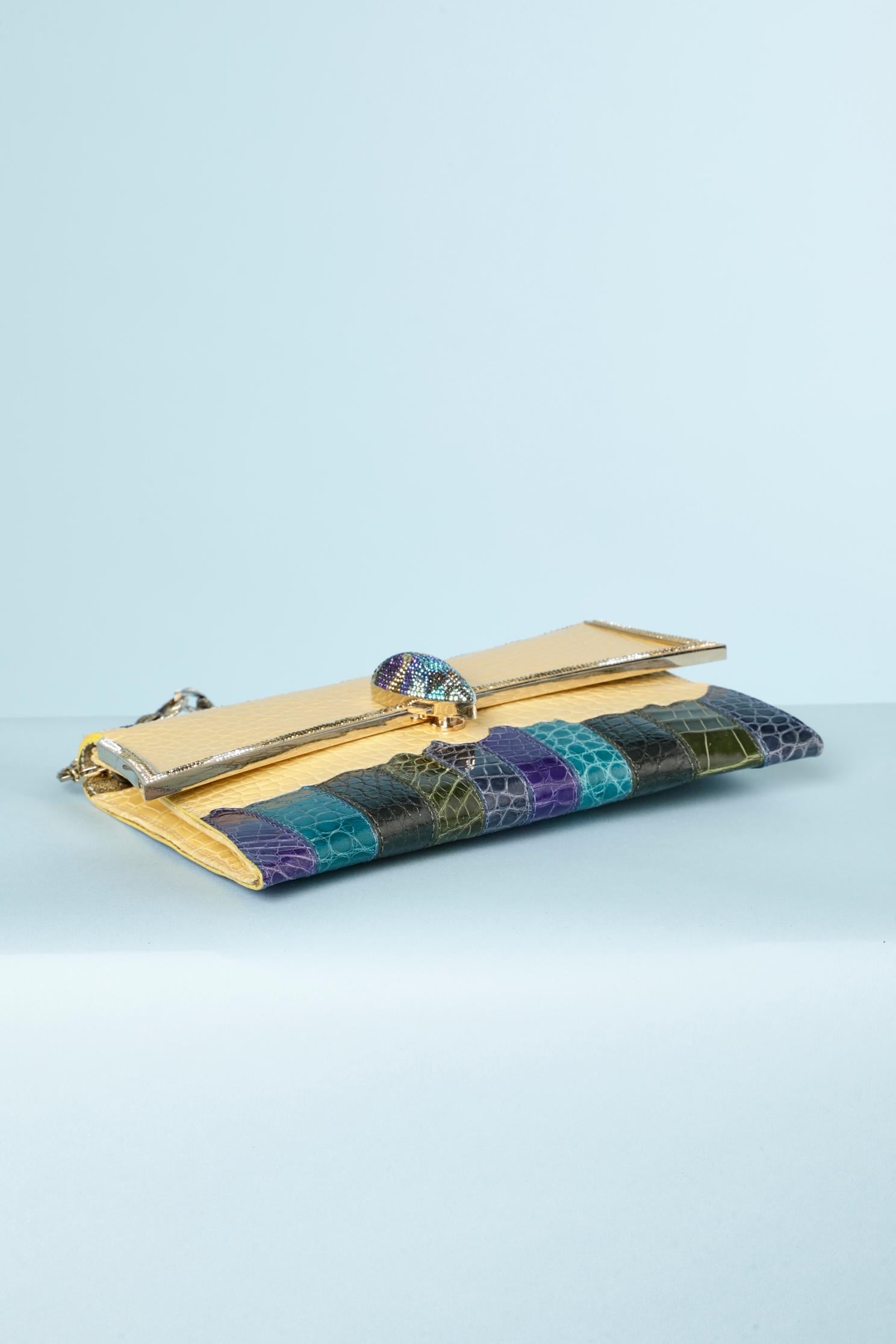 Beige Evening bag in crocodile patchwork and rhinestones Daniel Swarovski  For Sale