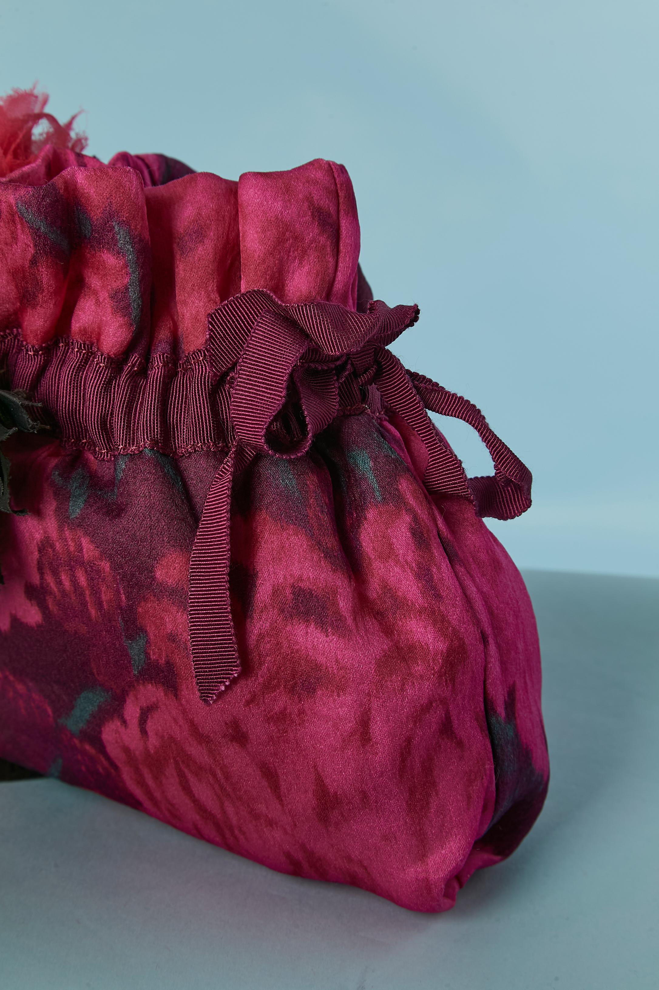 Beige Evening bag in printed fabric and Tie &Dye with fabric flowers Lanvin SS2010 NEW For Sale