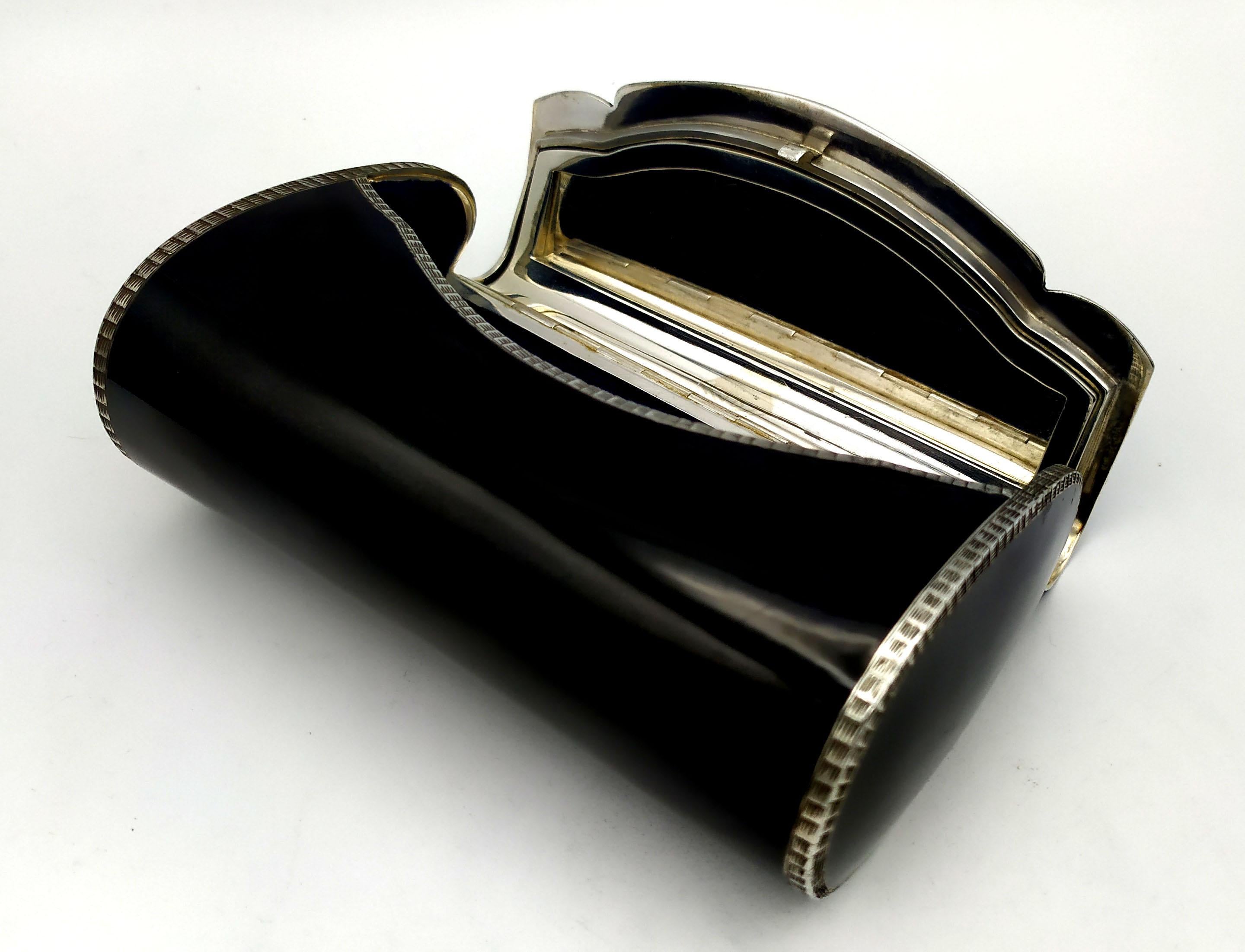 Italian Evening Bag Sterling Silver Shape of an Envelope Black Fired Enamel Salimbeni