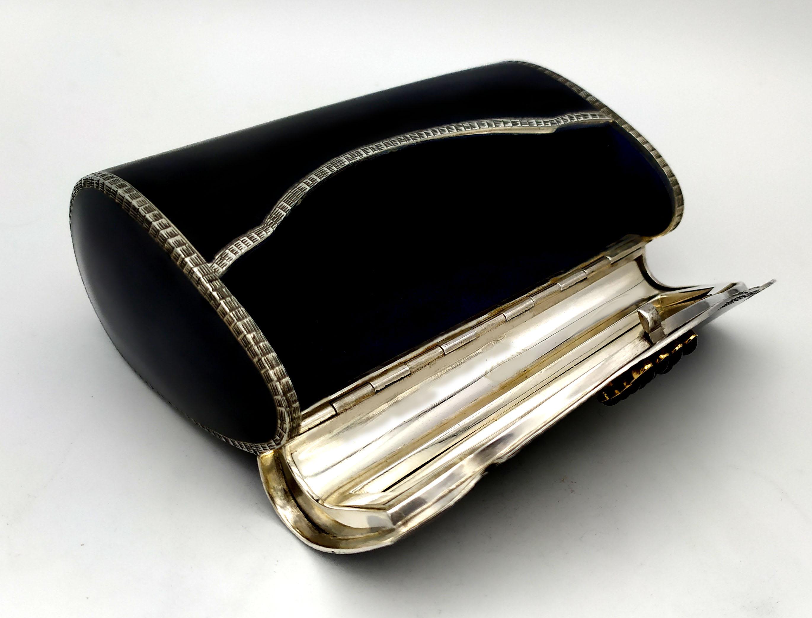 Hand-Carved Evening Bag Sterling Silver Shape of an Envelope Black Fired Enamel Salimbeni