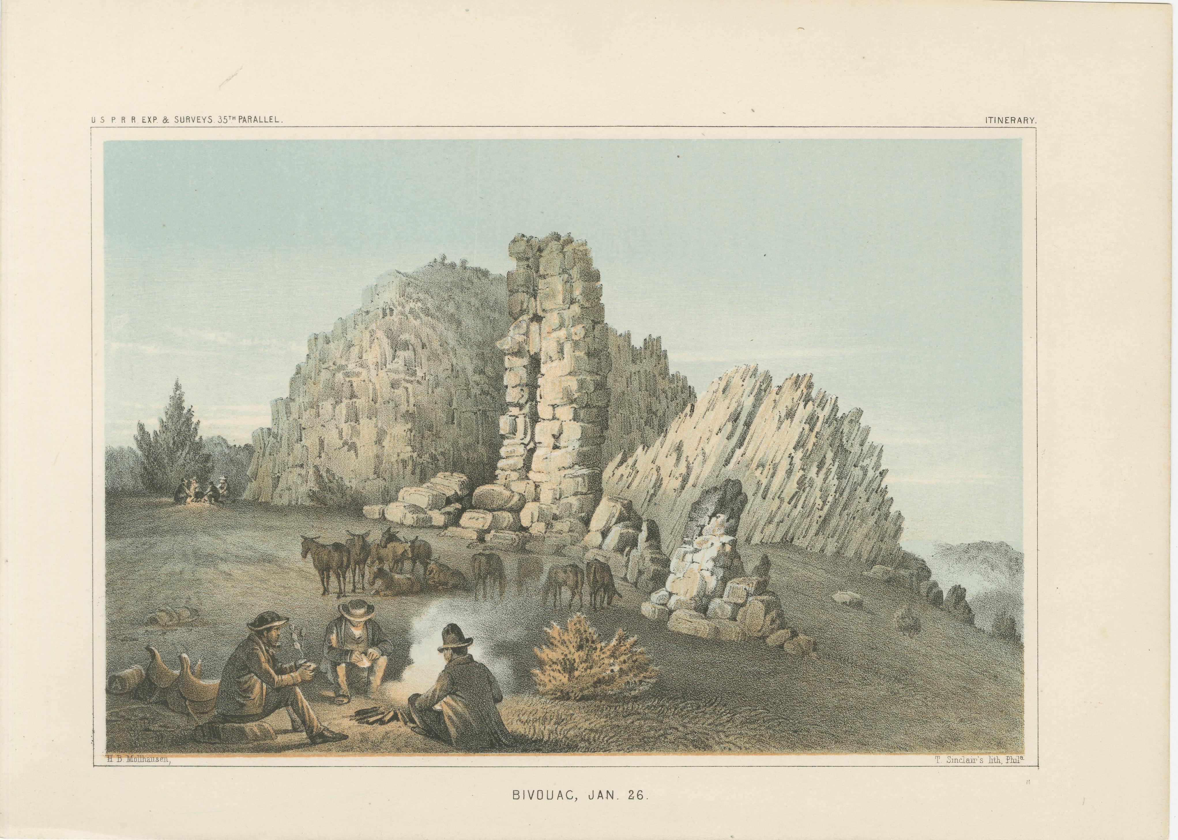 Title: Scenic View of Butte de Morale - A Stunning 19th-Century Expedition Print  

Description: This lithograph captures the enchanting landscape of Butte de Morale, a serene and verdant area that was a subject of interest during the 19th-century