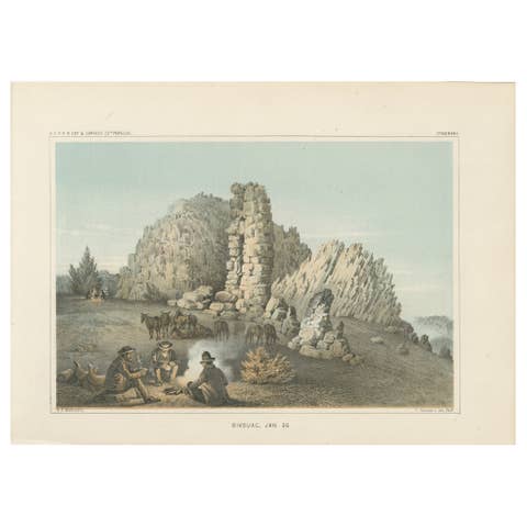 Evening Bivouac Amidst Rocky Ruins - A Glimpse Into 19th-Century Exploration